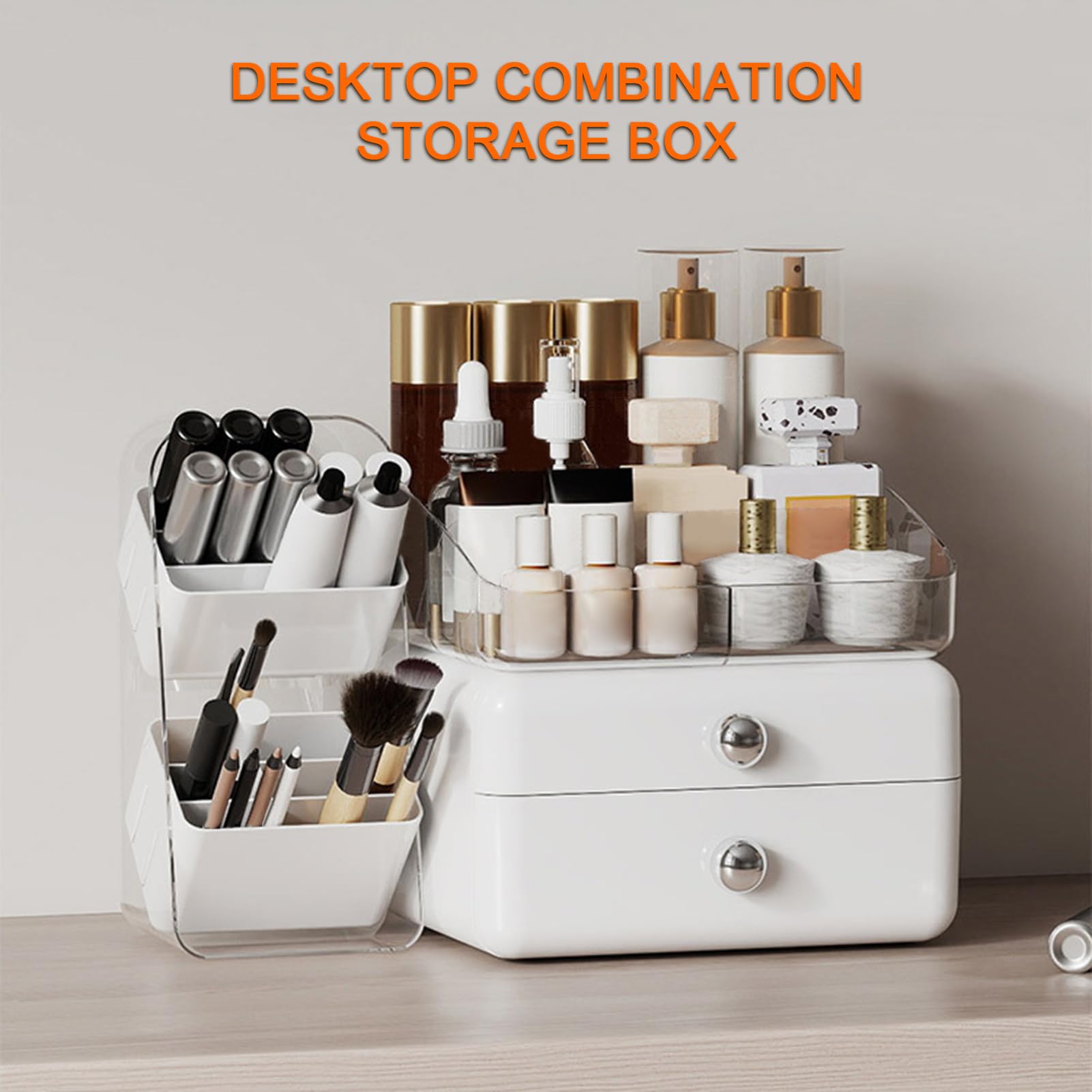 Organizador de cosméticos Amplio Almacenaje con Cajones | Almacenamiento para Cosméticos con Portalápices para Baño, Encimera, Tocador, Despensa, Cocina