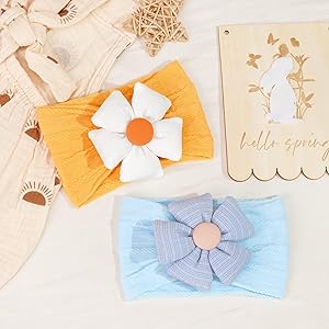 CLLOT 6 Pcs Baby Flower Headbands Nylon Hairbands Baby Girl Flower Bows Hair Accessories for Newborn Infant Toddler Essentials (Bright Color Series)
