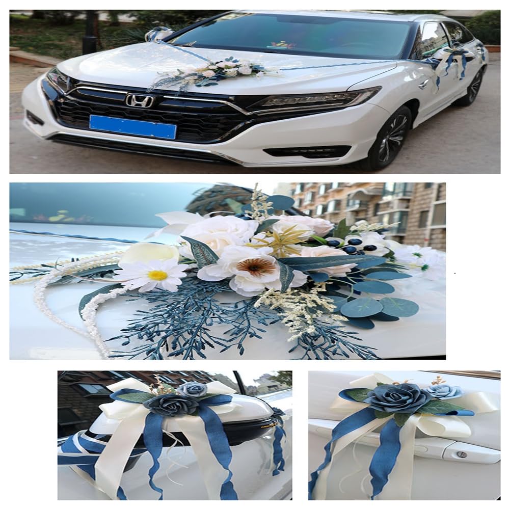 Autoschmuck Hochzeit Auto Schmuck Braut Paar Rose Deko Dekoration Hochzeit Car Auto Wedding Deko Hochzeitsauto Dekorationsset Hochzeitsdeko Auto Blumenschmuck Hochzeitsschmuck Champagner Blau