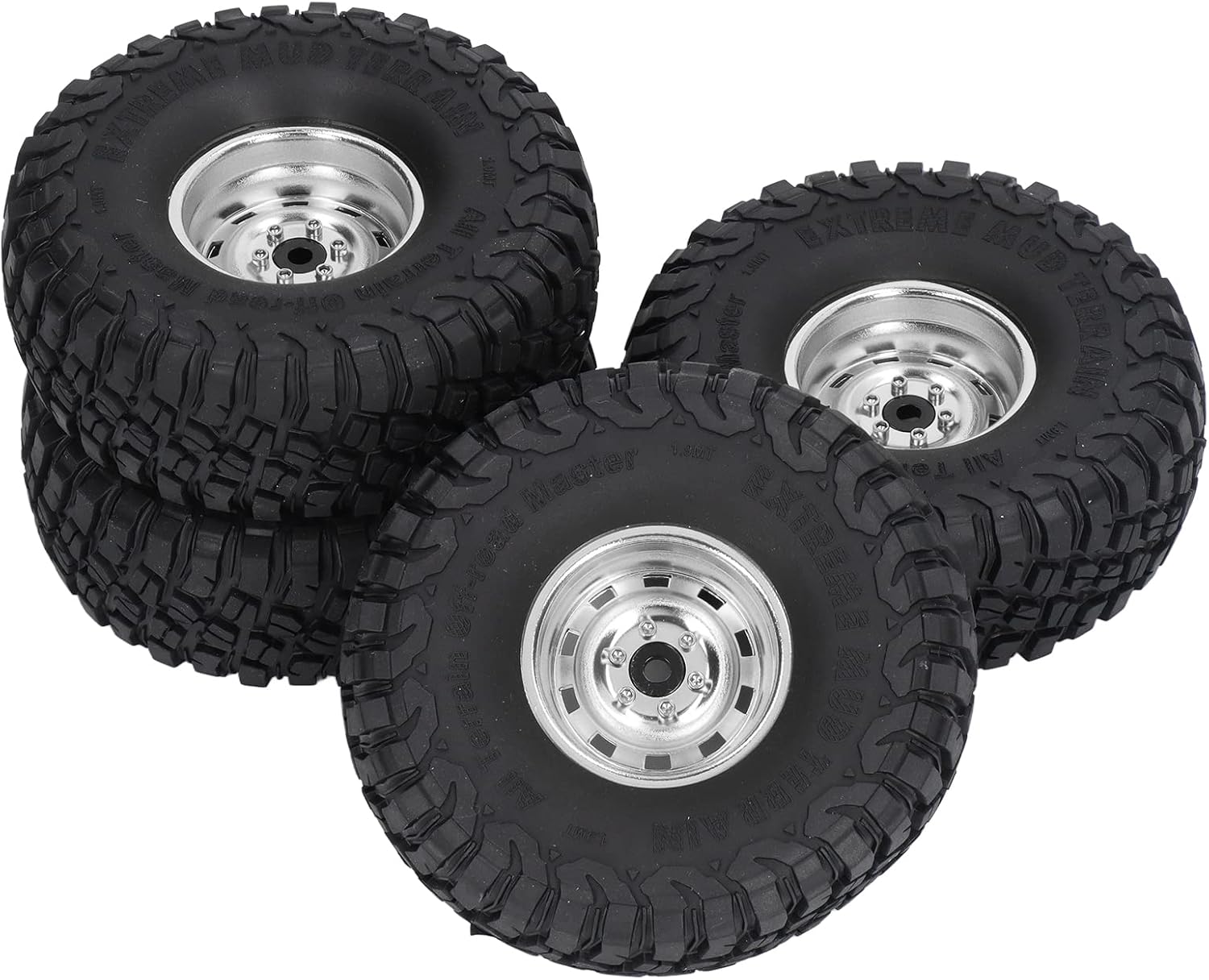 4PCS 1.7 Inch Tires Iron and Rubber RC Upgrade Accessories RC Wheel 10 Holes RC Rubber Tyre for SCX10 1/10 RC Car Parts (Silver)