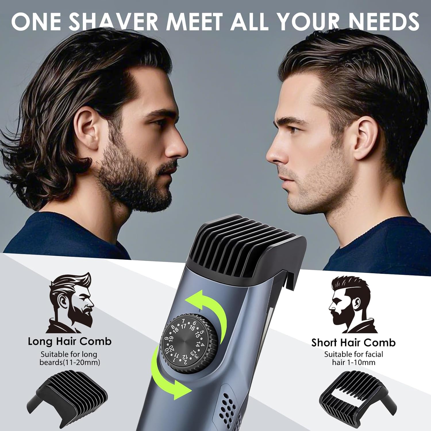 Vacuum Beard Trimmer for Men with 20 Length and Styles Adjustable, Built-in Vacuum Trimmer for Mustache, Sideburns, Facial Hair, Rechargeable Mustache Trimmer - Image 2