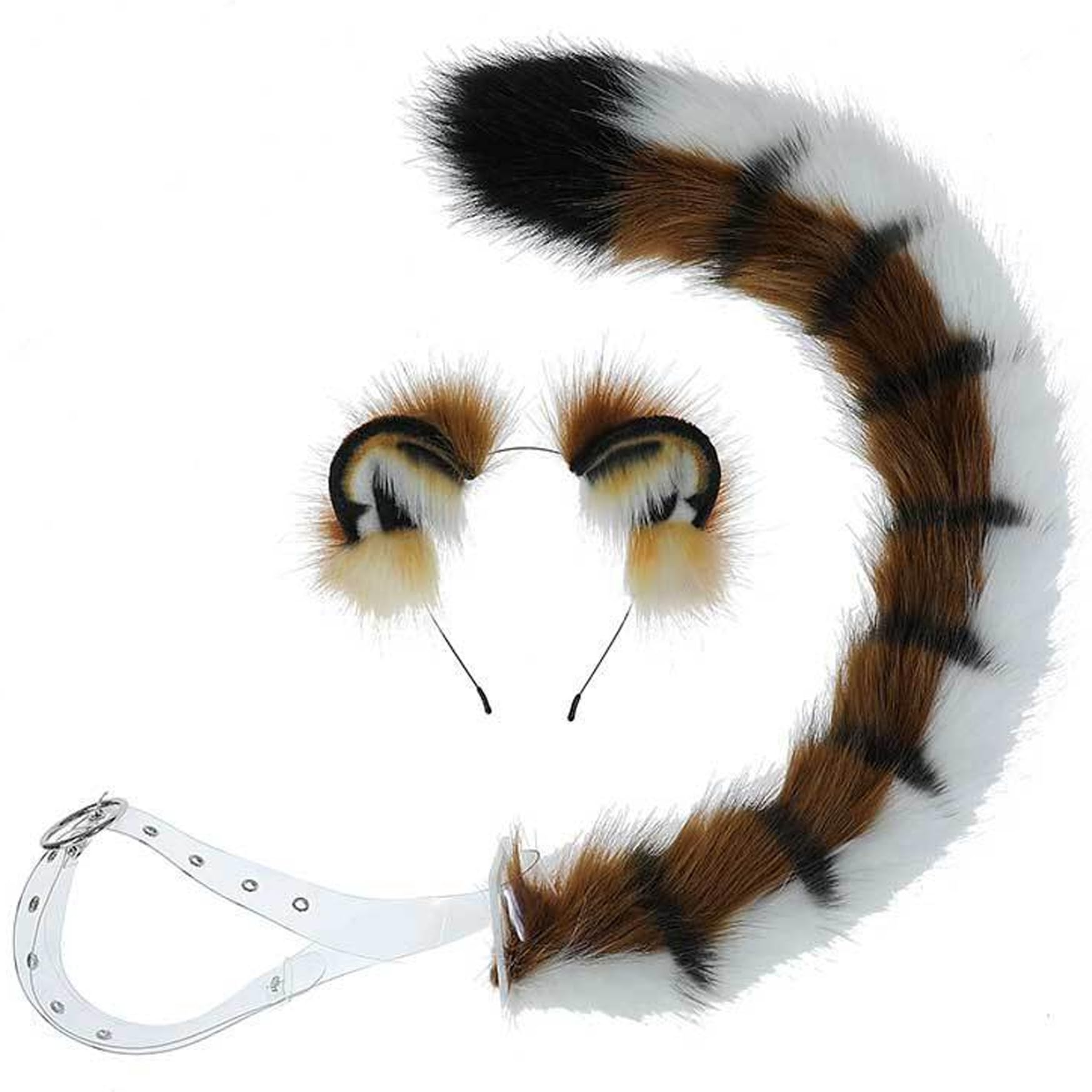Csafyrt Tiger Ears Headband and Tiger Tail Set, Soft Furry Ears, Bendable Faux Tail with Adjustable Waistband for Halloween Cosplay Party Costume Accessories