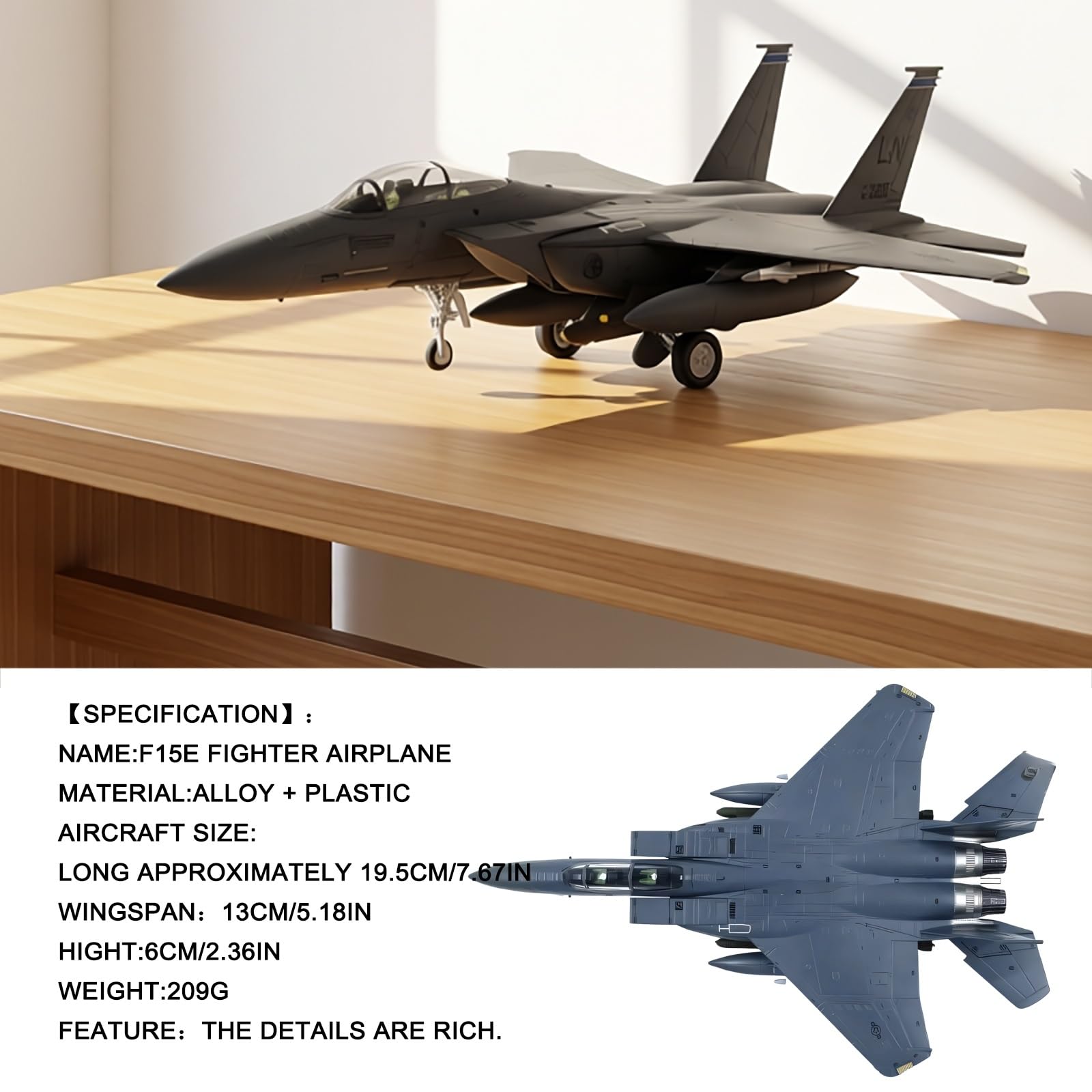 Modello di aereo da caccia F-15E in scala 1:100 in metallo pressofuso Aereo pesante preassemblato alta precisione con espositore, decorazioni for casa ufficio collezione