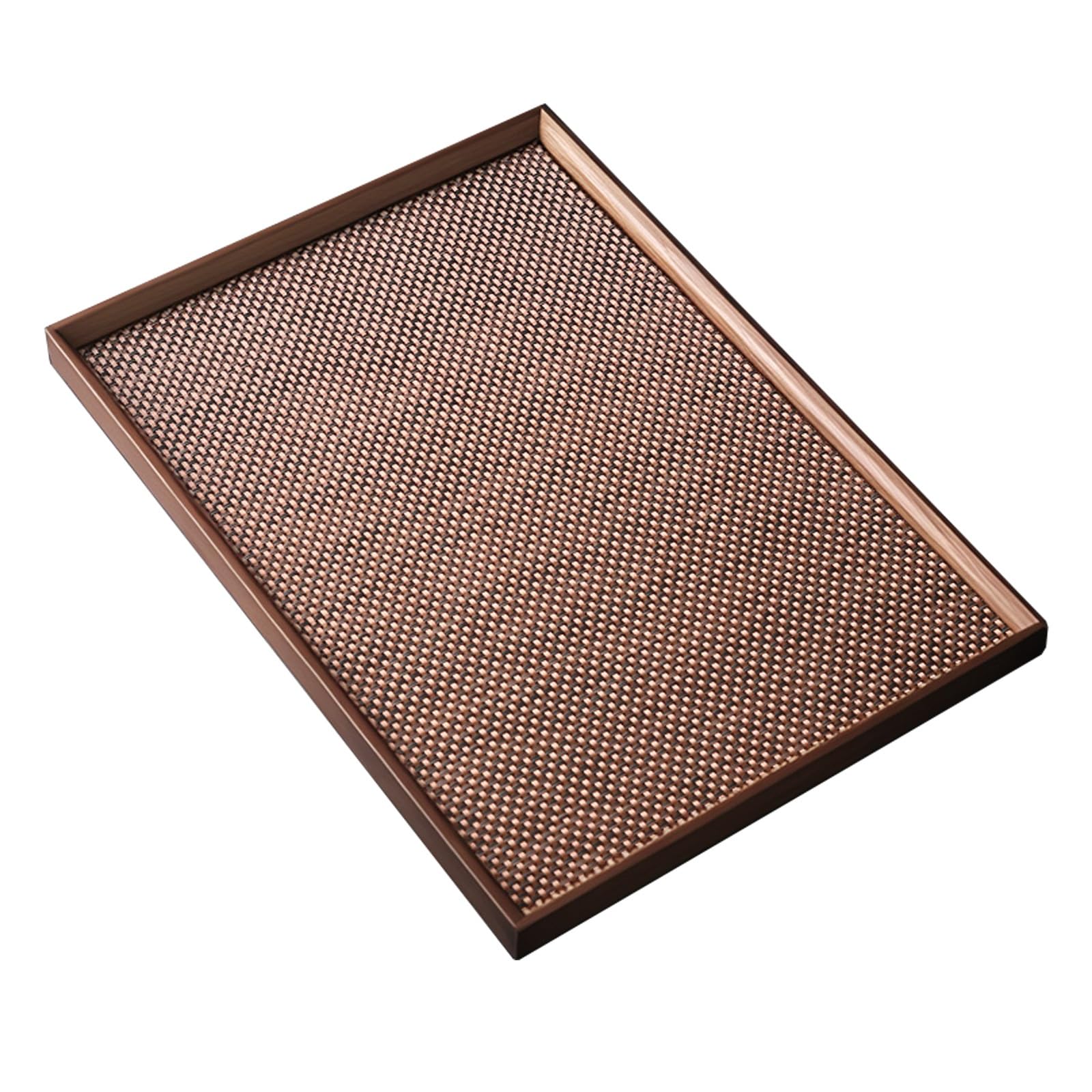 Taca Rattanowa z Orzecha Włoskiego, Dekoracyjna, Prostokątna Taca z Wyjmowaną Matą Rattanową, Antypoślizgowa, Łatwa w Czyszczeniu(50x38x2.5cm/20x15x1in)