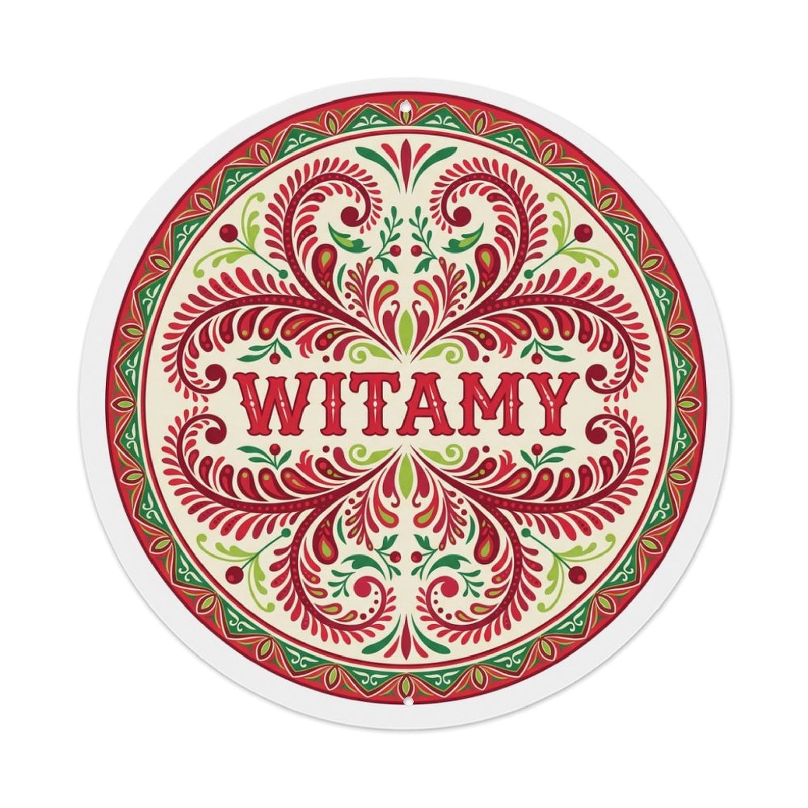 Fyrn Style Metal Tin Sign Vintage Polish Folk Art Witamy Welcome Ruby Fern