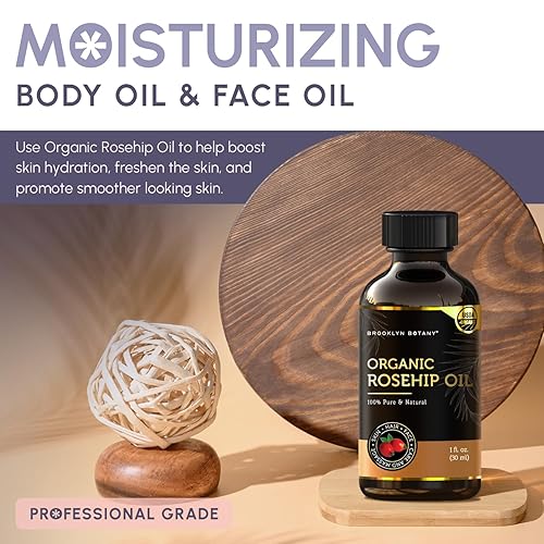Miniatura 5 de Brooklyn Botany Aceite orgánico de rosa mosqueta para cara, piel y cabello  Aceite de semilla de rosa mosqueta 100% puro y natural  Uso como aceite