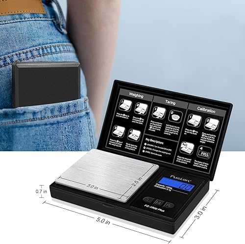 Miniatura 5 de Fuzion Báscula digital de bolsillo de 0.00 oz, precisión de 35.27 oz, pequeña báscula de joyería de 3.53 onzas, mini báscula digital para alimentos,