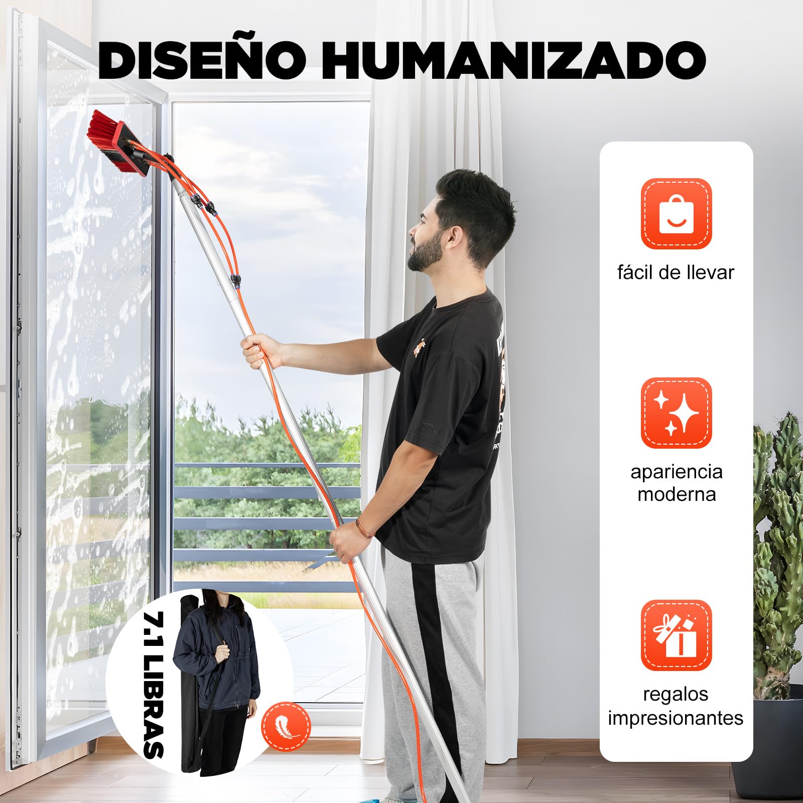 Cepillo de limpieza de 8 m, limpiador de ventanas, equipo de lavado de ventanas, plumero Telescópico, herramienta de cristal, para perca telescópica de limpieza paneles solares, ventanas y puertas de