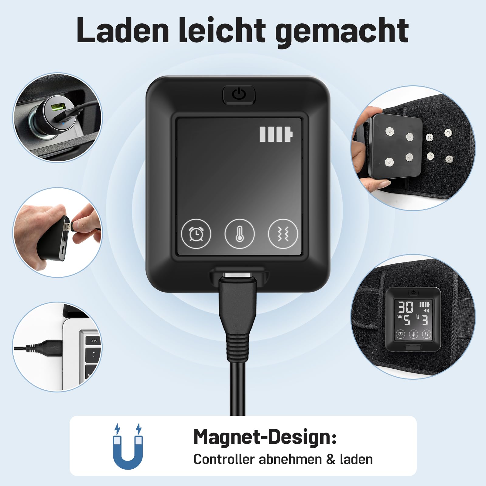 Wärmegürtel Vibrationsmassage für Rücken mit 5000mAh Akku, Wärmegürtel Rücken Akku mit 6 Heizstufen&6 Vibrationsmodi, kabelloser Rückenwärmer, Geschenke für Frauen Mama Papa(Schwarz)