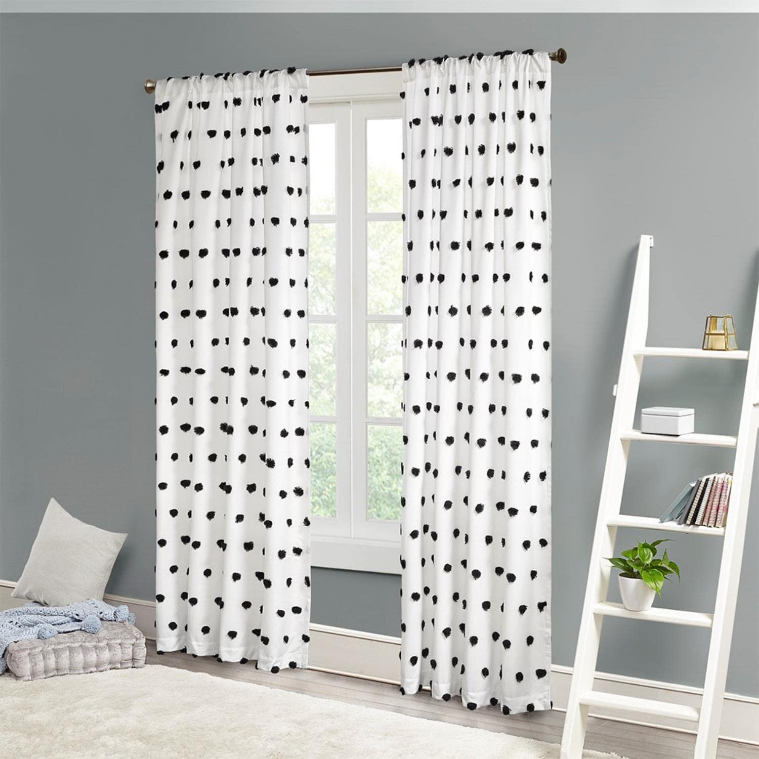 Intelligent Design Sophie Sheer Window Curtain Panel Clipped Pompom Embelished Privacy Drape with Rod Pocket for Bedroom Livingroom - Image 3