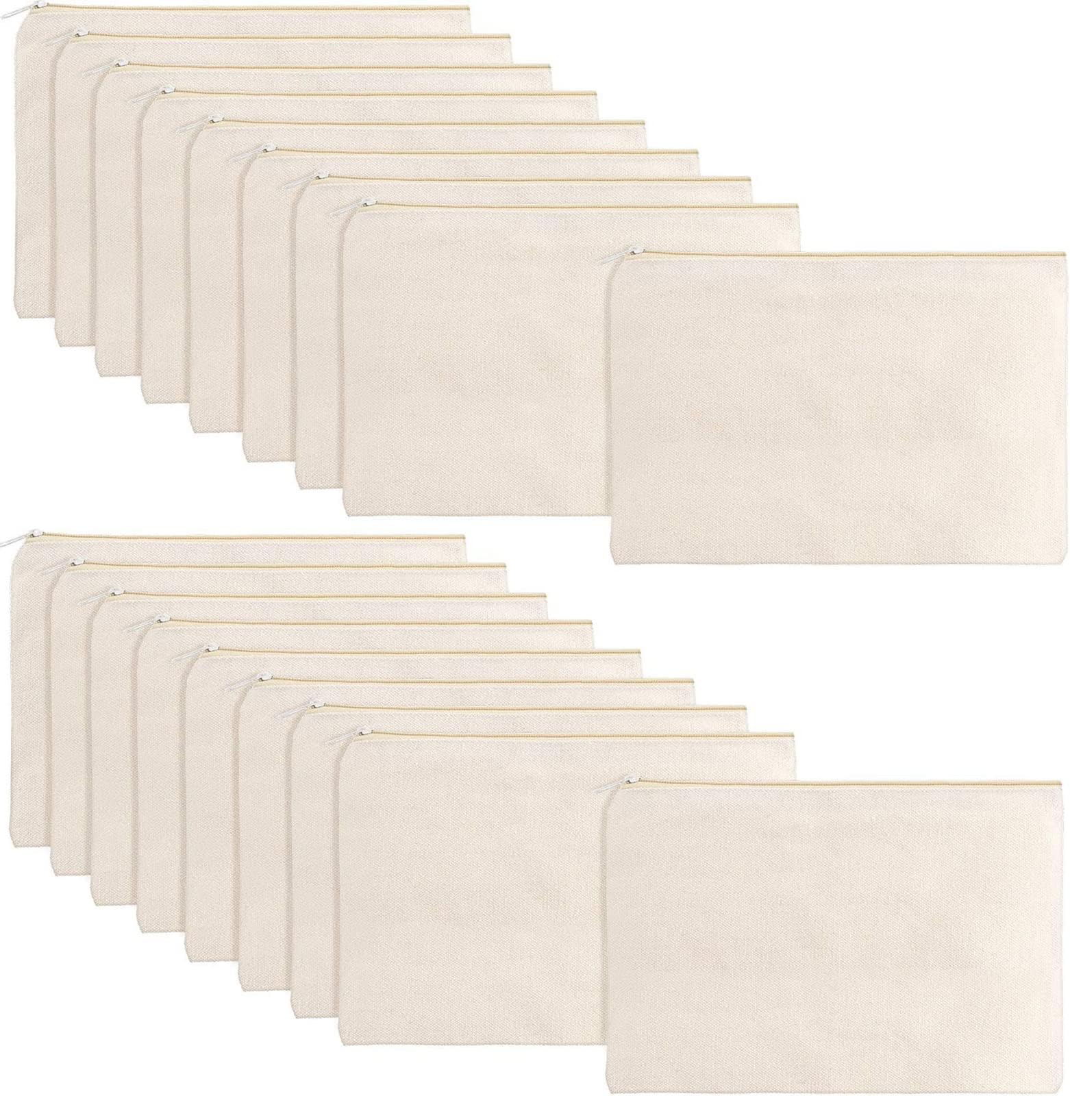 meekoo 16 Pack Blank Canvas Pouch Zipper Cosmetic Bag Bulk Plain Makeup Pouch Purse Sublimation DIY Craft Multipurpose Travel Toiletry Bag for Makeup Cosmetic Stationary Storage(L,Beige)
