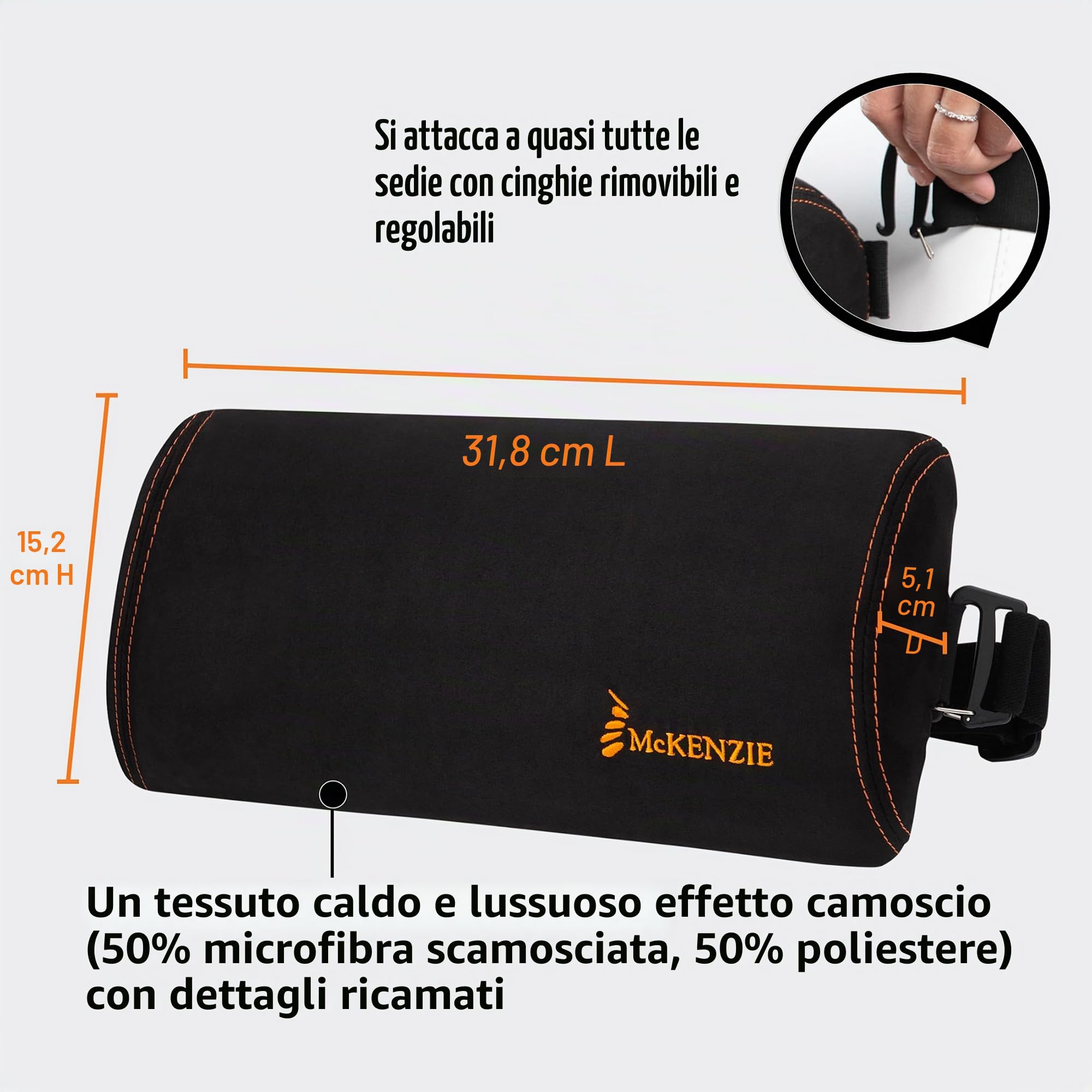 OPTP McKenzie - Supporto lombare sottile originale McKenzie, per sedie da ufficio e seggiolini auto