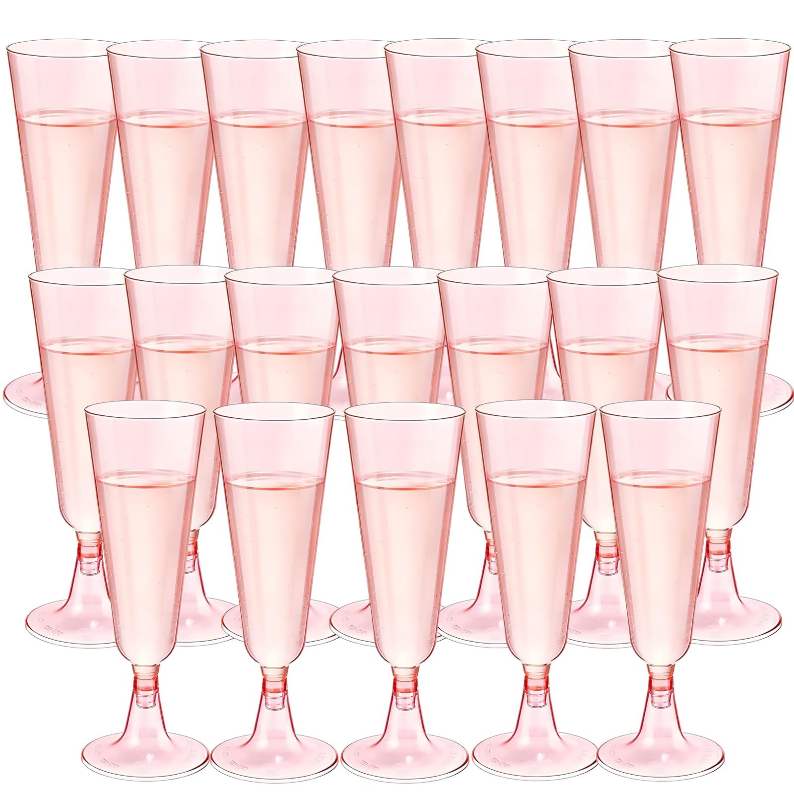 YIChongDan 25Pack Clear Champagne Flutes, 150ml Pink Reusable Plastic Champagne Flutes with Glitter, Party Wine Glasses Crystal Wine Cocktail Glasses for Wedding Birthday Anniversary Party