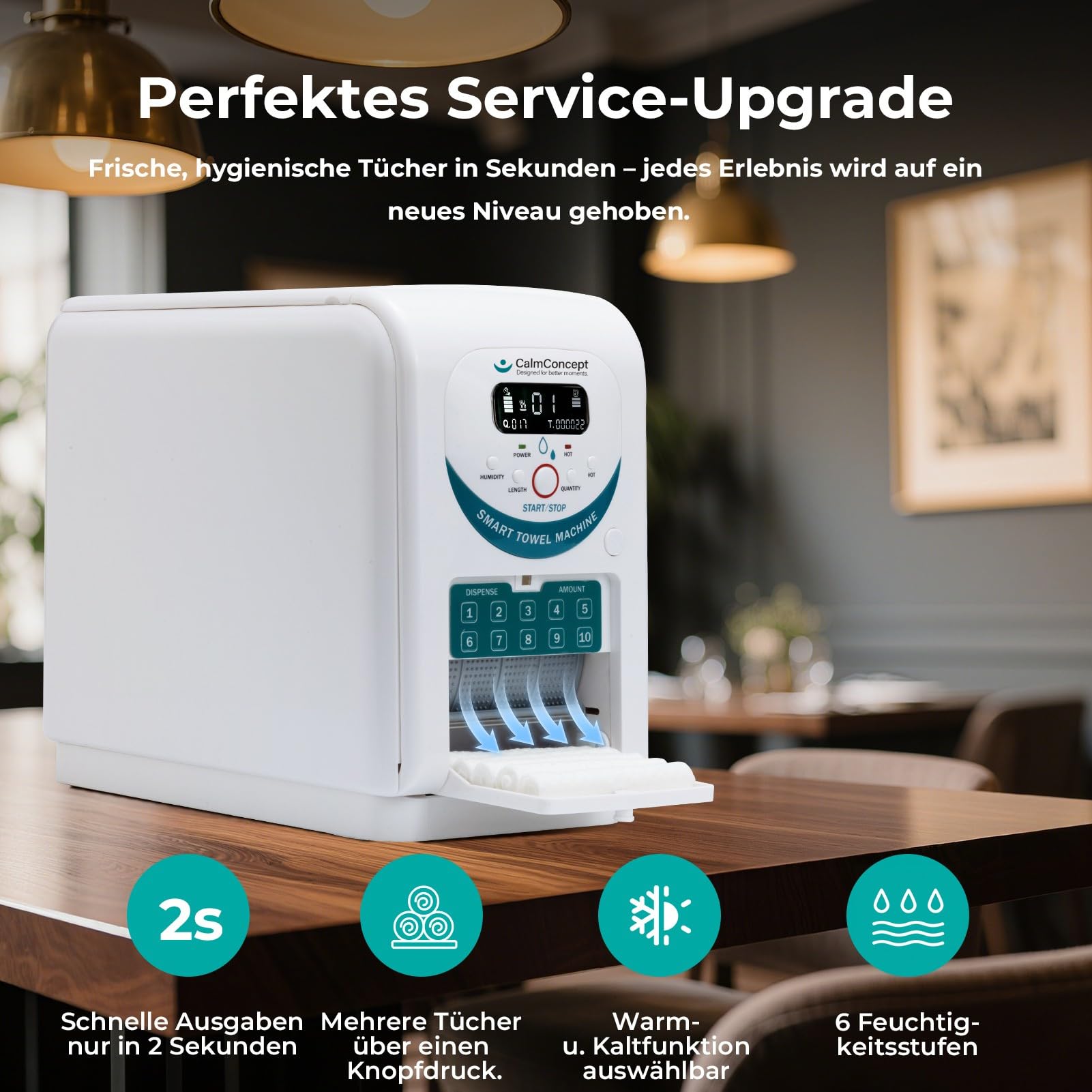 Warmtuchspender, 60s Schnelles Aufheizen | Einstellbare Länge & Feuchtigkeit, 1350ml Wassertank | Feuchttücher-Maschine für Gastronomie, Hotel, Spa & Zuhause