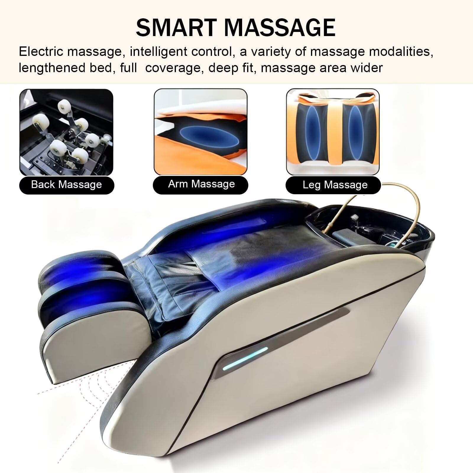 Professionelle Salon-Kopfmassageliege Im Modernen, Minimalistischen Schwarz-Weiß-Stil mit Japanischer Kopfmassage-Ausstattung, Begasungsset, Ganzkörpermassage Und Großem Waschbecken.