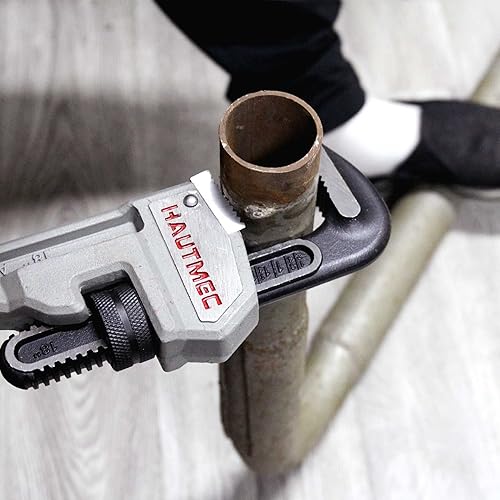 Miniatura 7 de HAUTMEC Llave de tubo recta de aluminio de 18 pulgadas, llave de fontanería ajustable resistente, capacidad de mandíbula de 2-12", para tuberías,