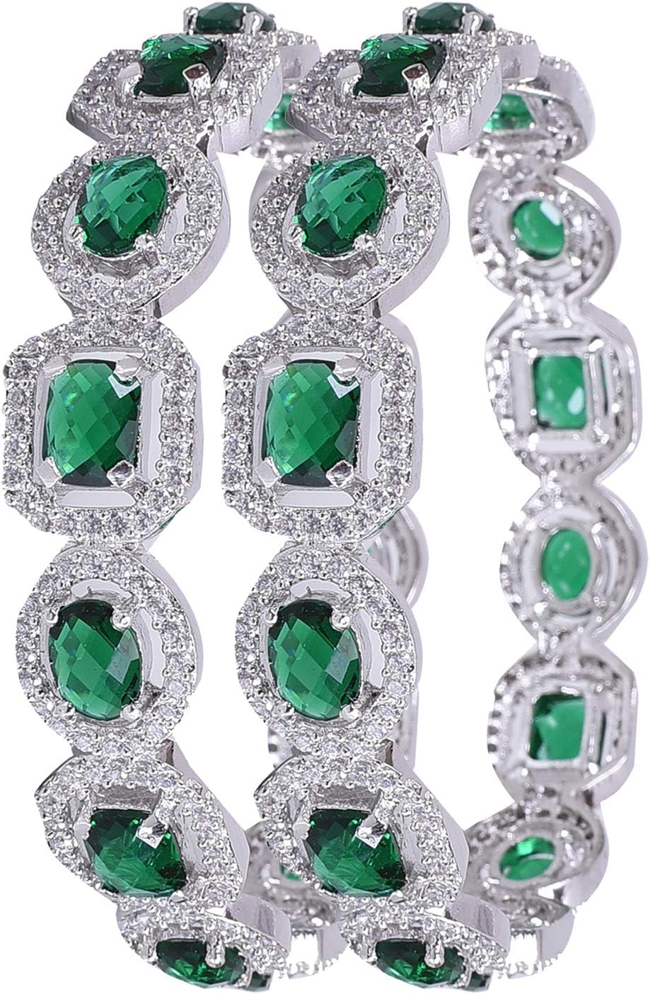 Ratnavali Jewels CZ Zirconia Gold Tone Green Diamond Elegant Bollywood Indian Bangles Jewelry Women