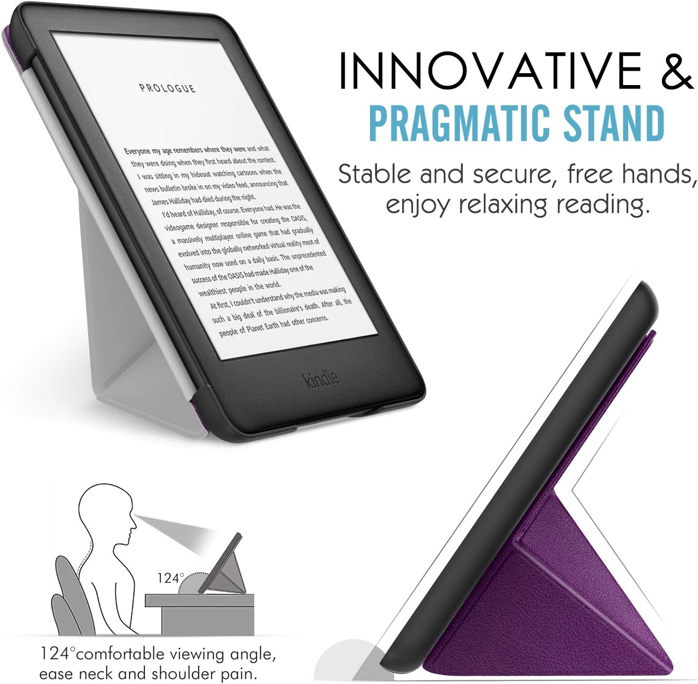 MoKo Case Fits 6" Kindle (10th Generation, 2019 Release), Standing Origami Shell Cover with Auto Wake/Sleep - Purple