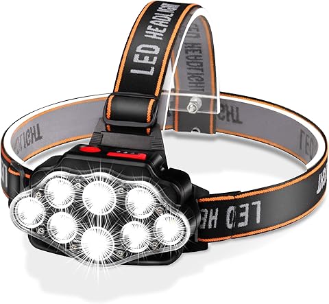DAWINSIE Linterna Frontal LED Recargable, Alta Potencia, Cabeza con 4 Modos, Alcance de 500M, con Impermeable IPX20 para Casco, Pesca, Bicicleta, Camping y Caza