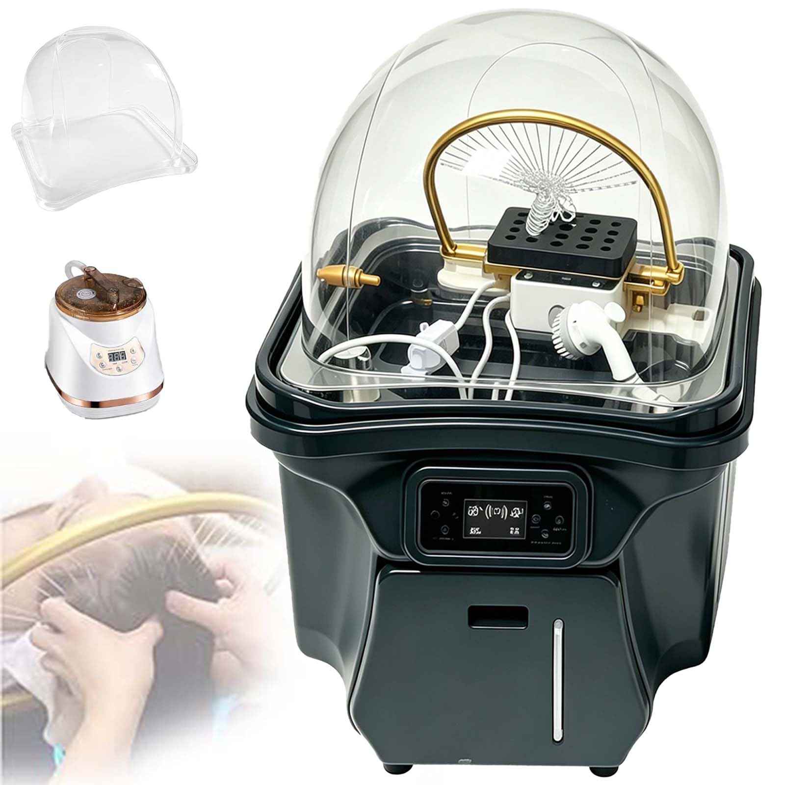 Tragbares Haarwaschbecken Mit Wasserfallfunktion, 60-L-Wassertank, 30-L-Abwassertank Mit Ausziehfunktion, Wasserzirkulation (30–60 °C) Für Salon-Spa-Massagen(Black)