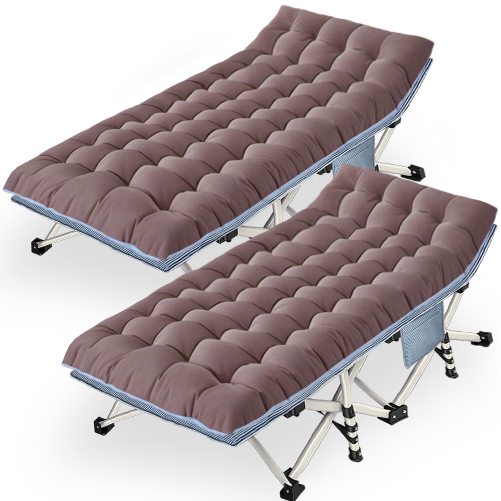 COLMERD XXL Camping Cots Extra Width Sleeping Bed with Comfortable Mat 2 Pack Oversize Camping Cots for Adults Cots with Carry Bag for Adults Portable Folding Cot