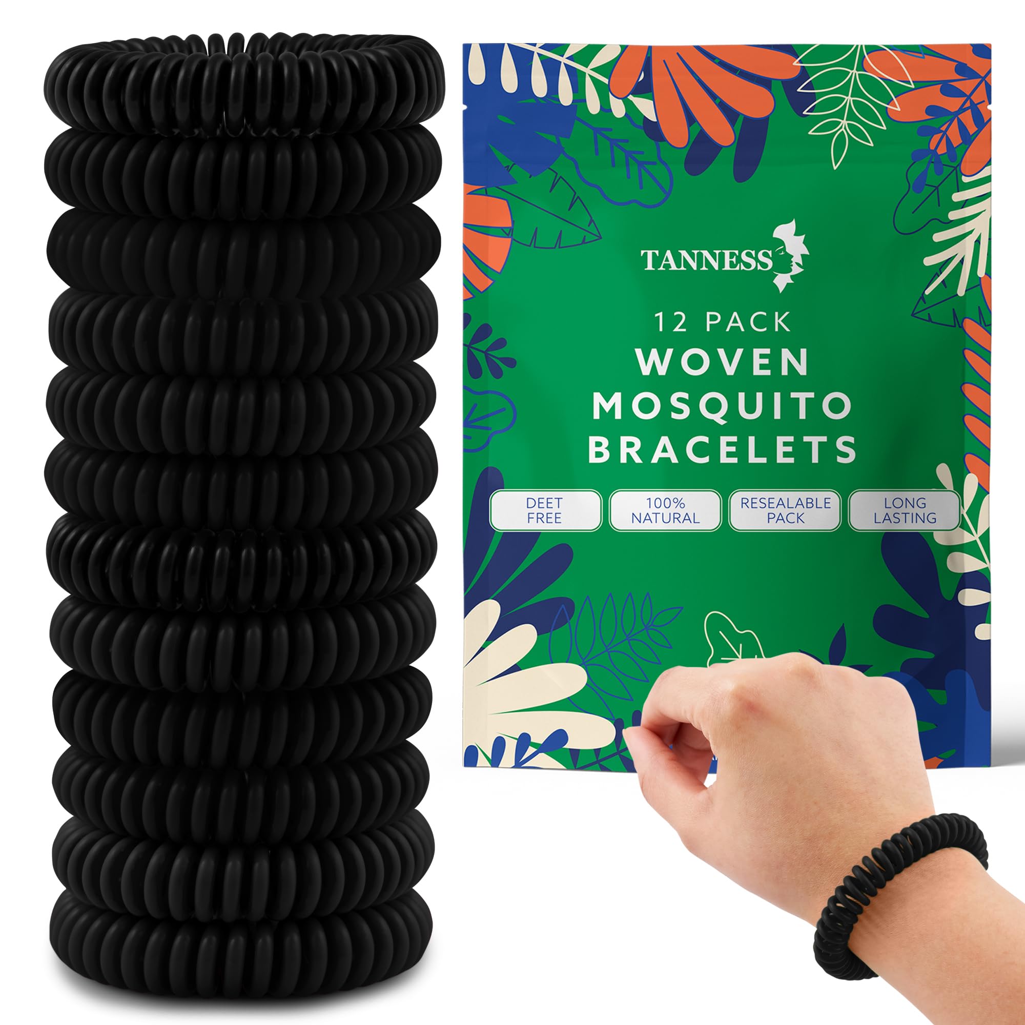 Tanness 12 Pack Mosquito Repellent Bracelet – Non-Toxic DEET-Free Bug & Insect Repellent Bands, Waterproof Mosquito Bands, Bracelets, Travel & Holiday Essentials for Kids & Adults