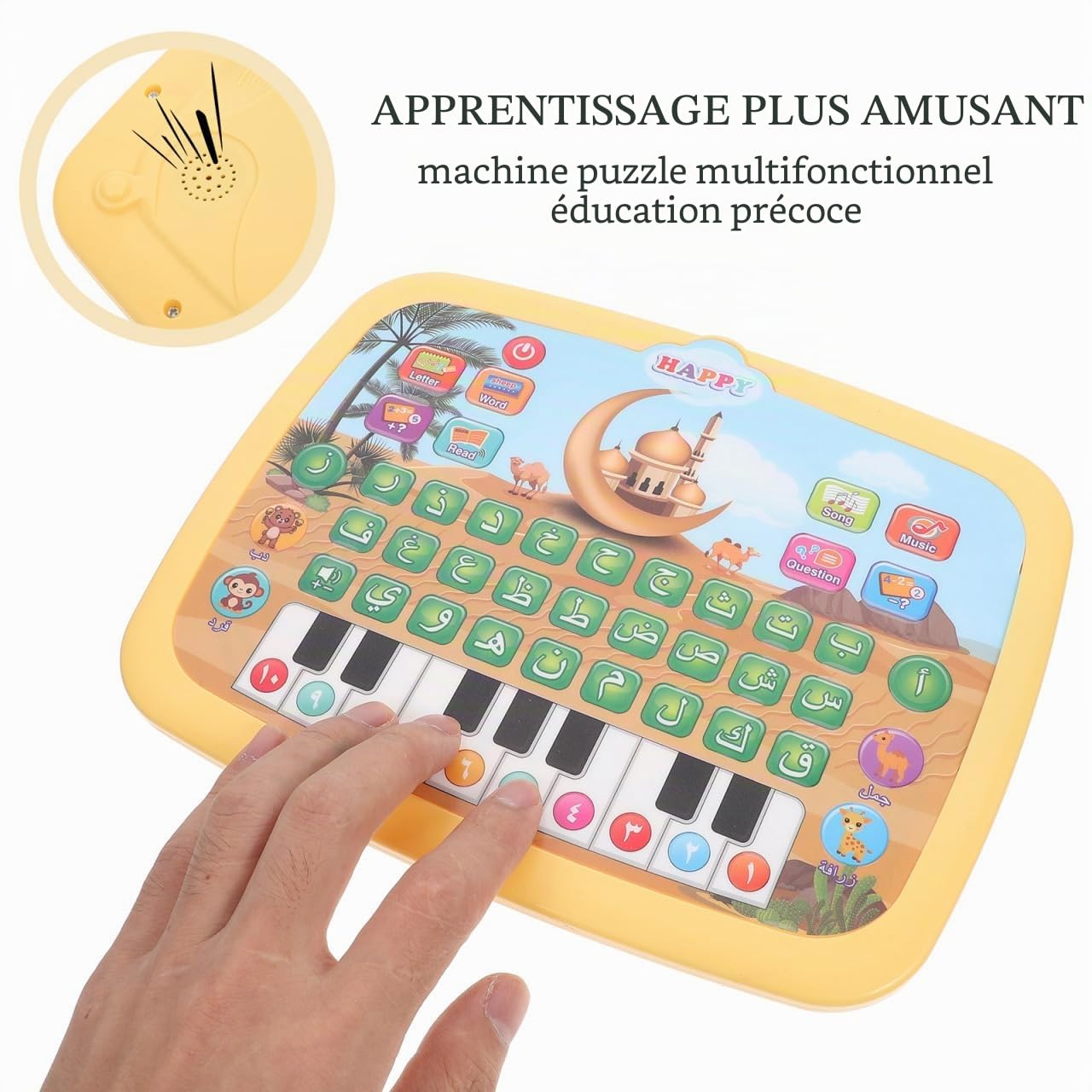 ibasenice Tablette Éducative Arabe Enfant, Jouet d’Apprentissage Interactif avec Alphabet Arabe Sonore et Musique, Ordinateur Éducatif pour Enfants Préscolaires