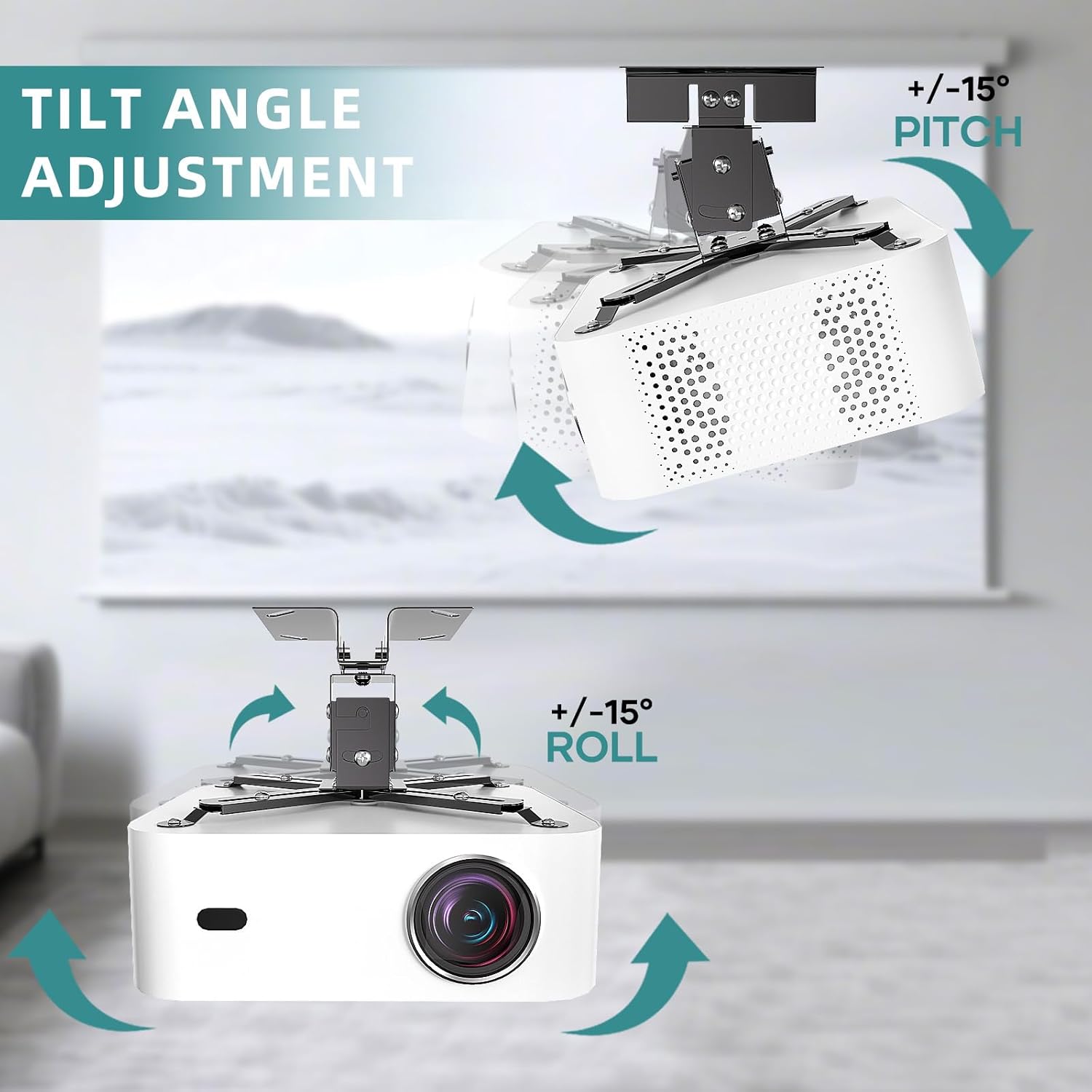 Projector Ceiling Mount with Extension Pole, Wall Projector Mount Height Adjustable, 3-in-1 Bracket for Most Projectors,Video, 44lb, Home & Office Installation (Black)