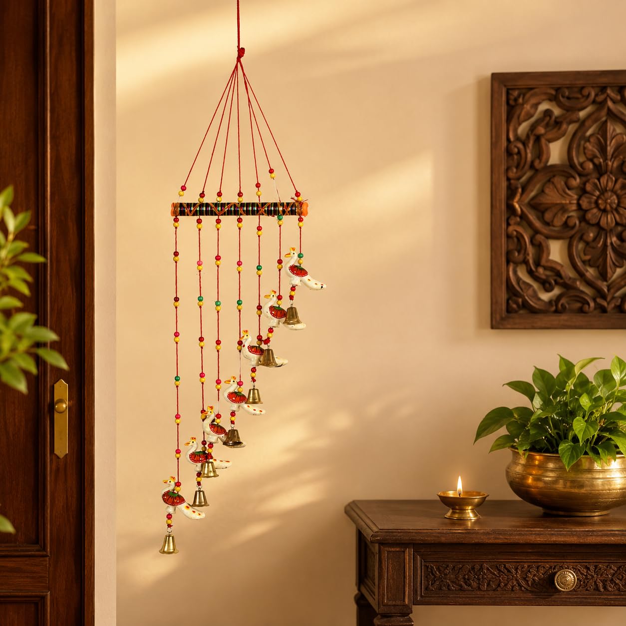 DreamKraft Decorative Bird Wind Chime with Bells, 99x21.6 cm | Colourful Beads, Hanging Wall Decor, Traditional Design, 39 in Length, Gift Pack Included-image-29