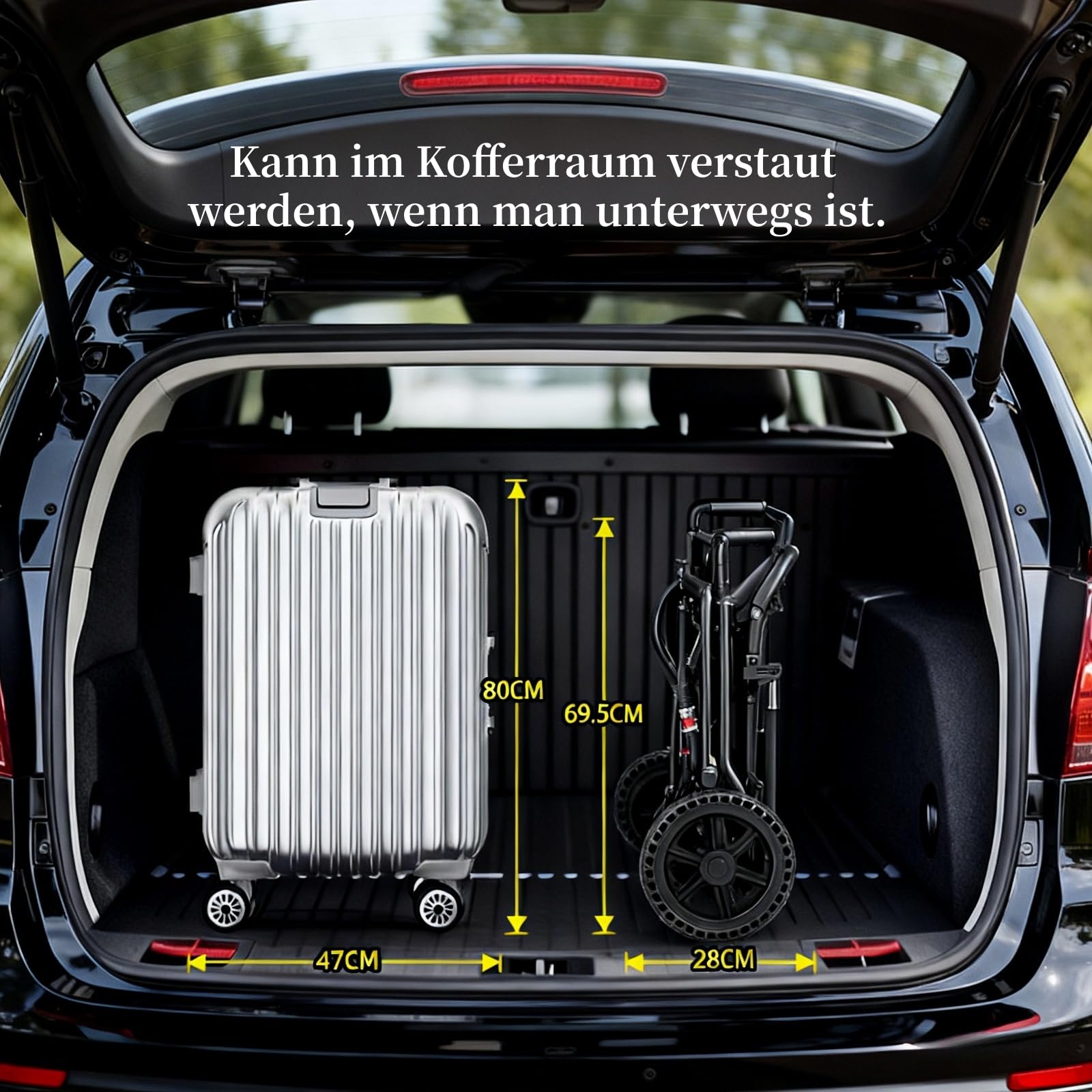 Rollstuhl Faltbar Leicht, Rollstuhl mit Teleskopgriff und Fußstützen, Tragbarer Transportrollstühle klappbar mit groß Honeycomb Gelände Reifen, Reiserollstuhl Geeignet für Ältere Menschen