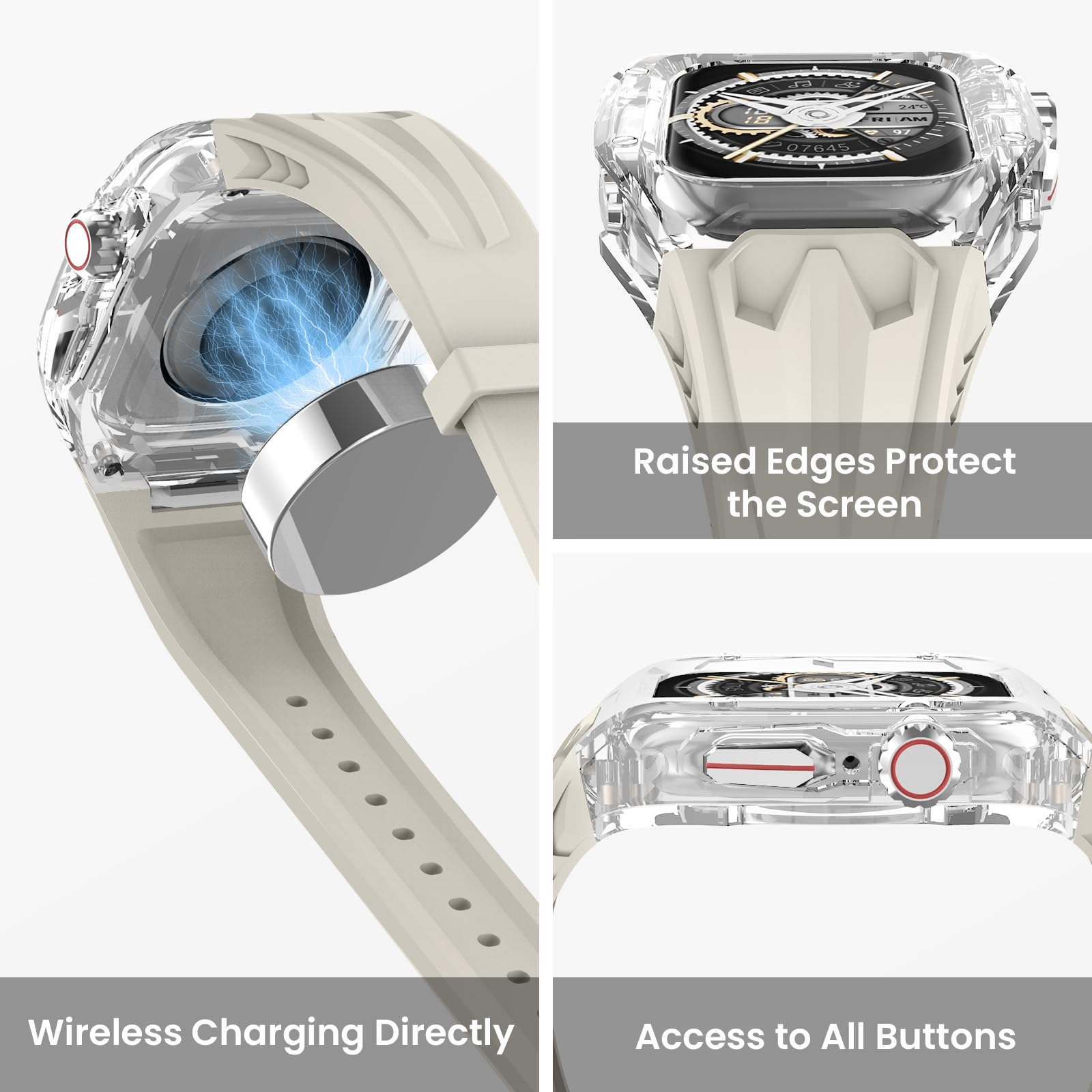 Delidigi für Apple Watch Armband mit Gehäuse Serie 9/8/7 41mm 6/5/4/SE 40mm | Robustes Stoßfestes Sportarmband mit Durchsichtiger PC Stoßschutzhülle, kompatibel mit Apple Watch Serie 9/8/7/6/5/4/SE3 2 1