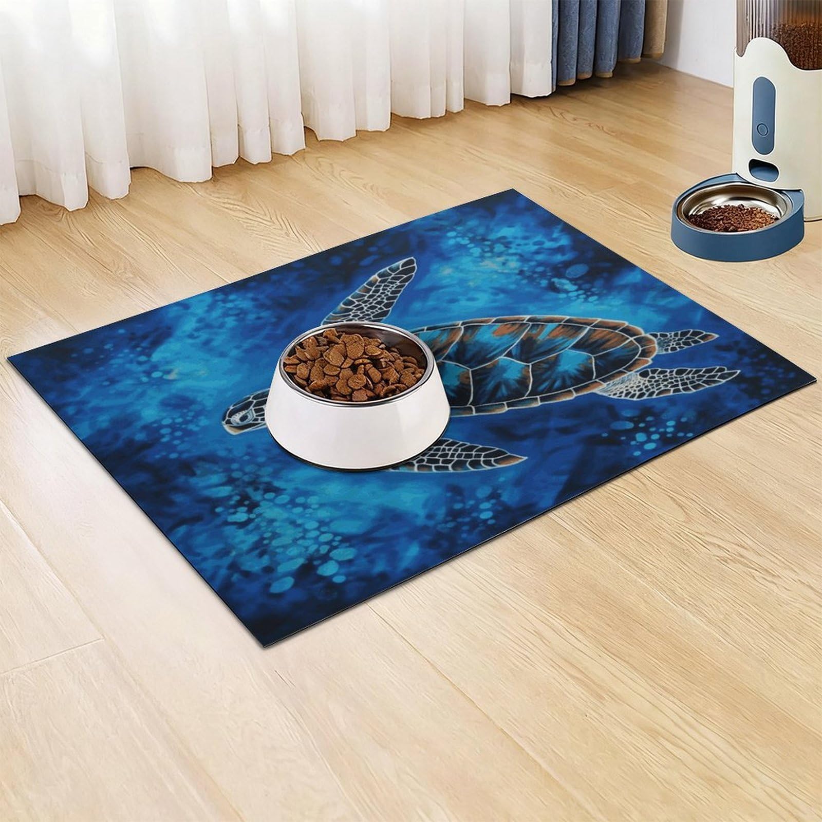 Tappetino per cibo per gatti a forma di tartaruga marina, antiscivolo, facile da pulire, per cibo e acqua, per cani e gatti, 61 x 81,3 cm