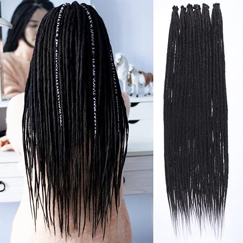 Miniatura 125 de Leeven Extensiones de rastas grises de 40 hebras, de 18 pulgadas, hechas a mano, suaves, de 0.2 in de ancho, extensiones de cabello sintético
