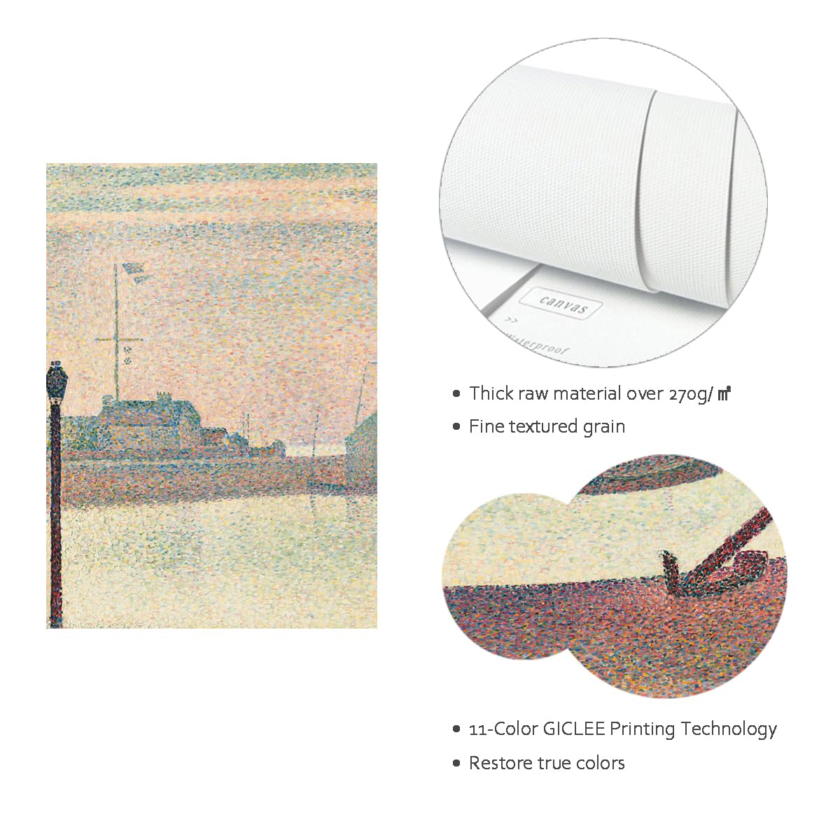 TOANGWALL Georges Seurat Il Canale di Gravelines Sera Tela Arte Parete Servizi Puntinismo Costa Marina Stampa per Bar Club Decorazione 90x110cm