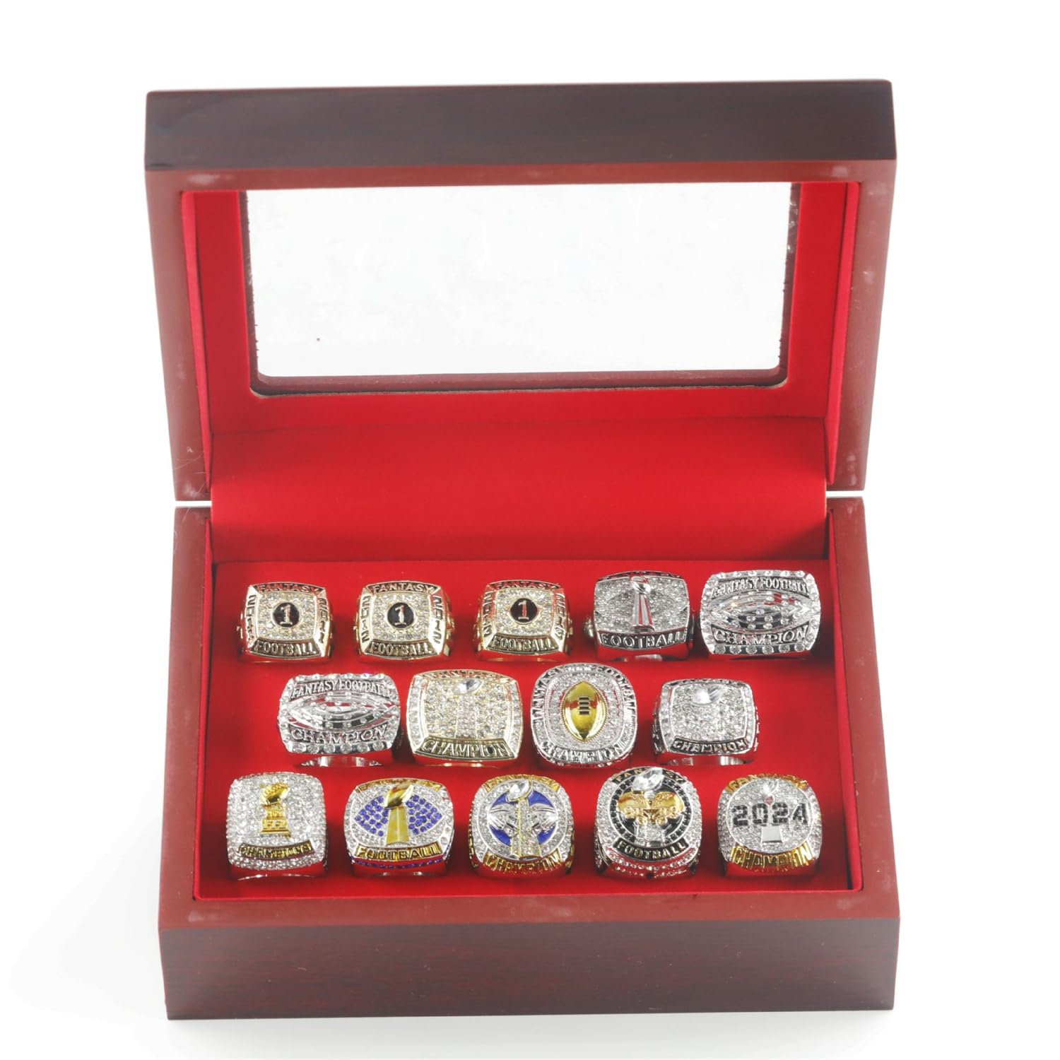 Kuseli 2011-2024 14Pcs Fantasy Football Championship Ring MVP Trophy Prize for Fans Mens' Souvenir Gift (with Box)