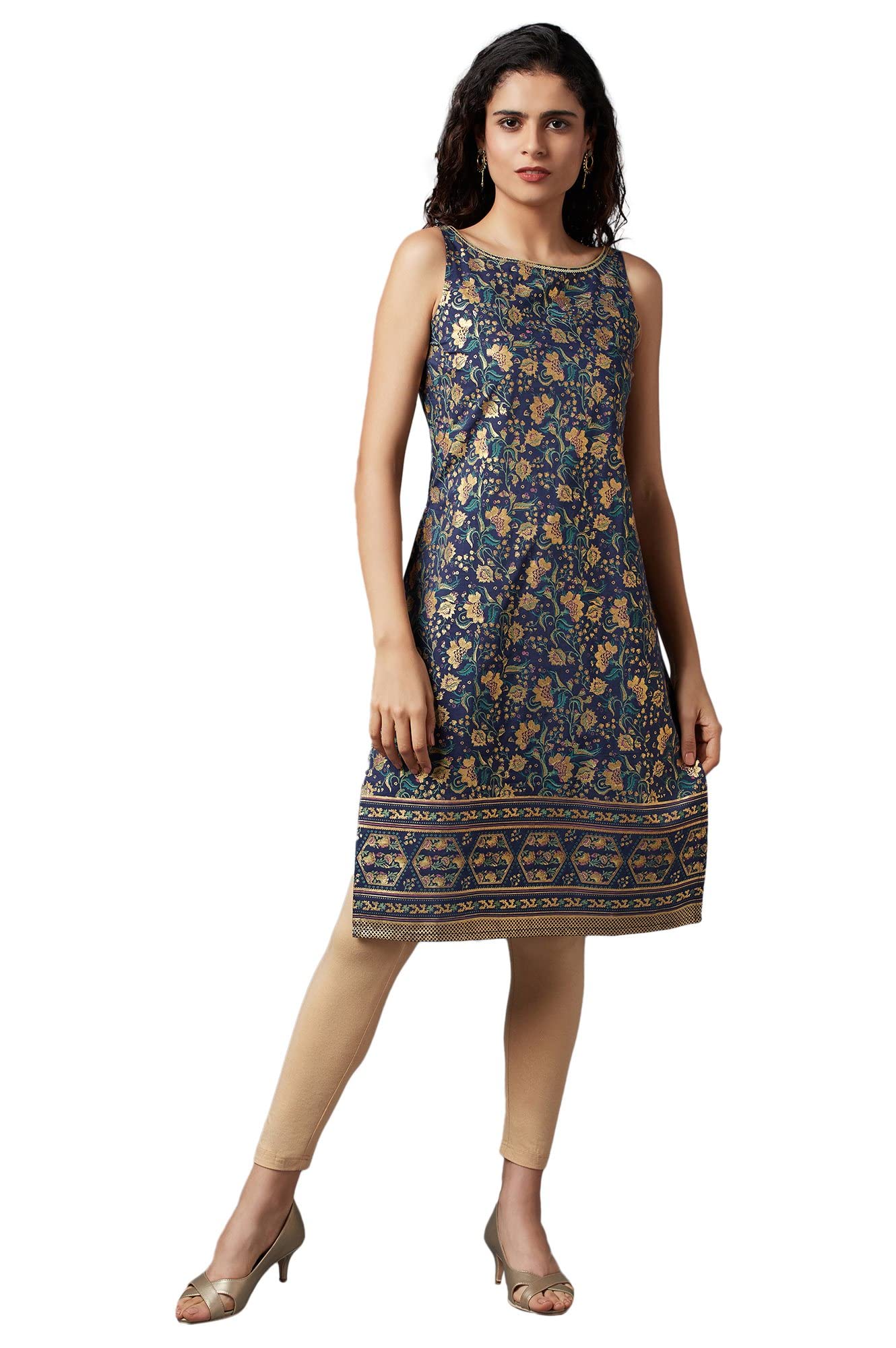 Women's Polyester Straight Fit Straight Floral Band Collar Kurta-image-17