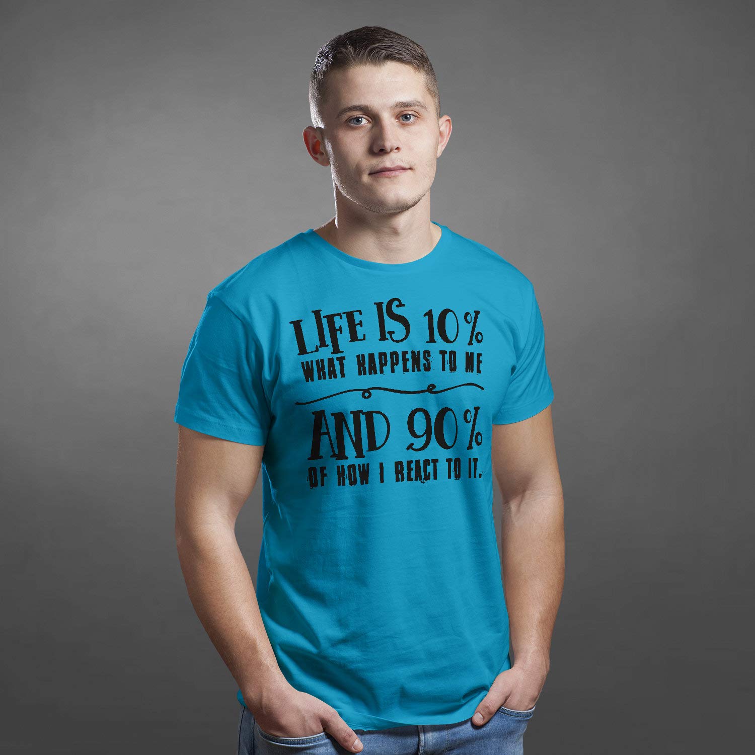 Life is 10% Camiseta con Frase Unisex – Personalizado Inspirador Hombre Camiseta – Positive Motivational tee con Saying Motivation Slogan Amarillo Amarillo XXL