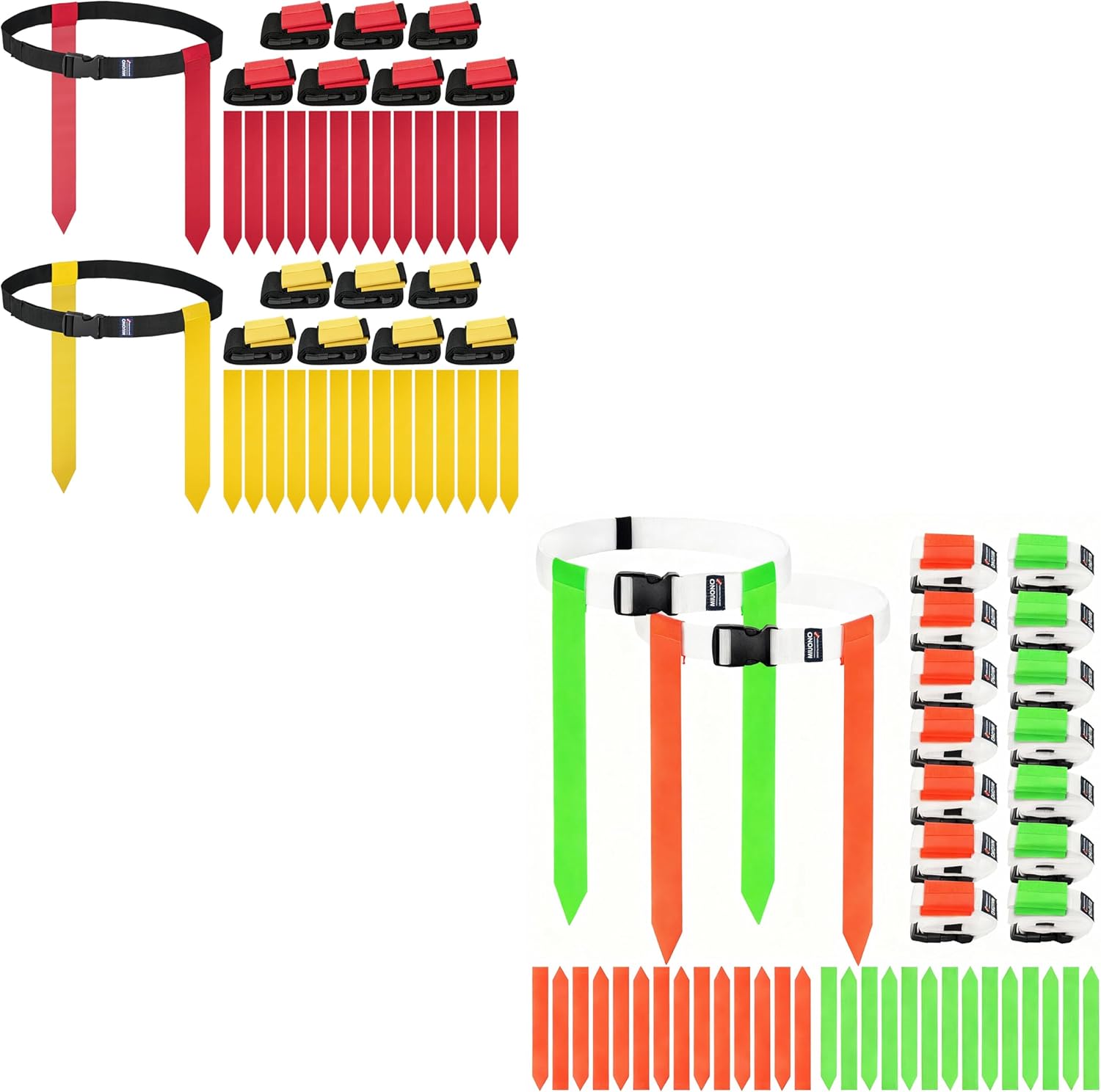 Flag Football Set, 28 Players Flag Football Belts for Kids Adults, Red and Yellow Flags and Orange and Bright Green Flags Bundle