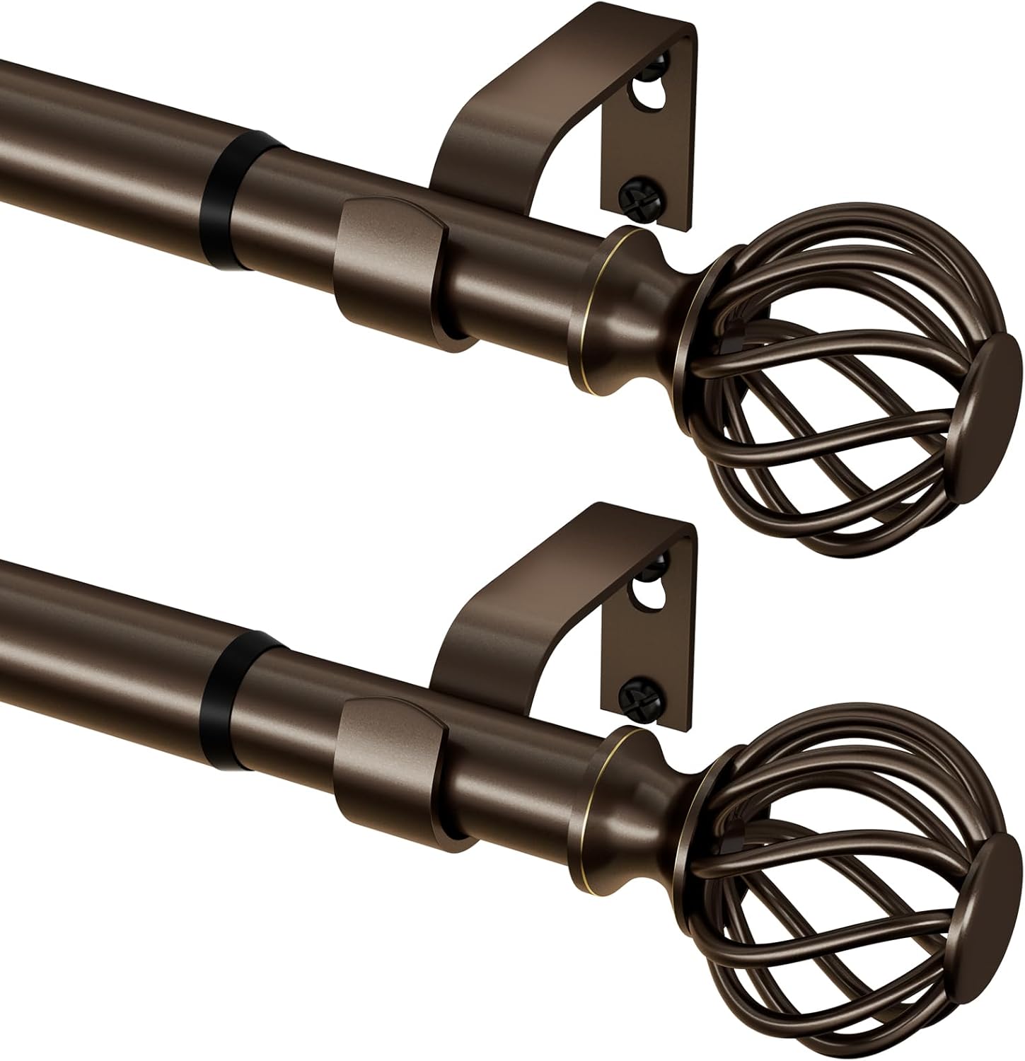 Curtain Rods for Windows, Bronze Long Decorative Curtain Rod Adjustable, Heavy Duty 1 Inch Drapery Rod for Living Room Bedroom Kitchen Outdoor