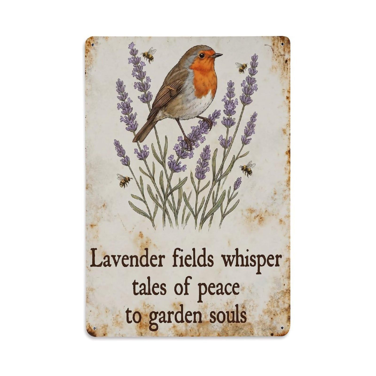 Robin Bird Garden Quote Lavender Field Metal Tin Sign