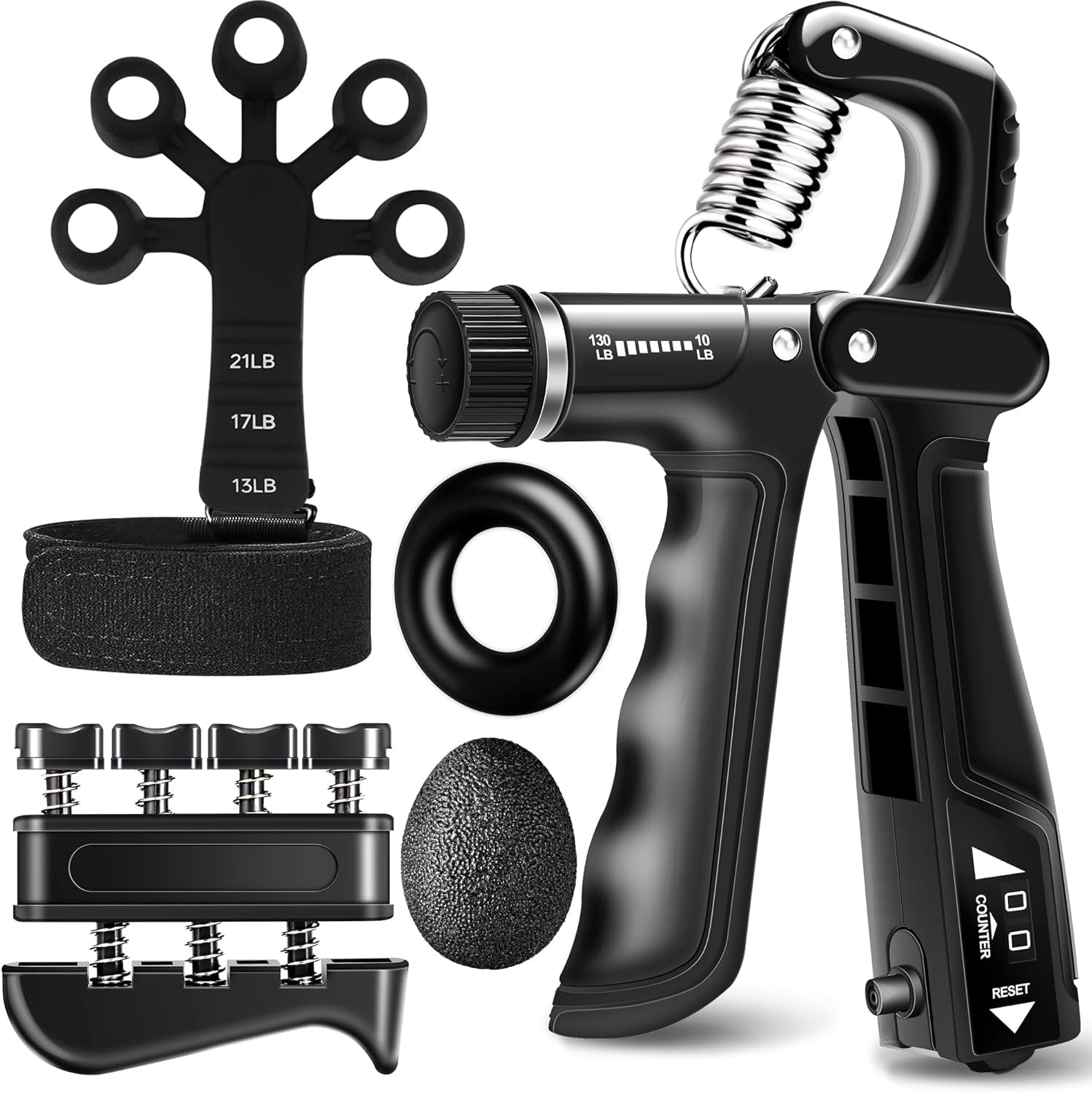 Grip Strength Trainer Kit (5-Pack), Hand Gripper Strengthener, Adjustable Finger Exerciser, Forearm Strengthener with Stress Ball, Complete Set for Hand Strengthening Devices, Injury Recovery