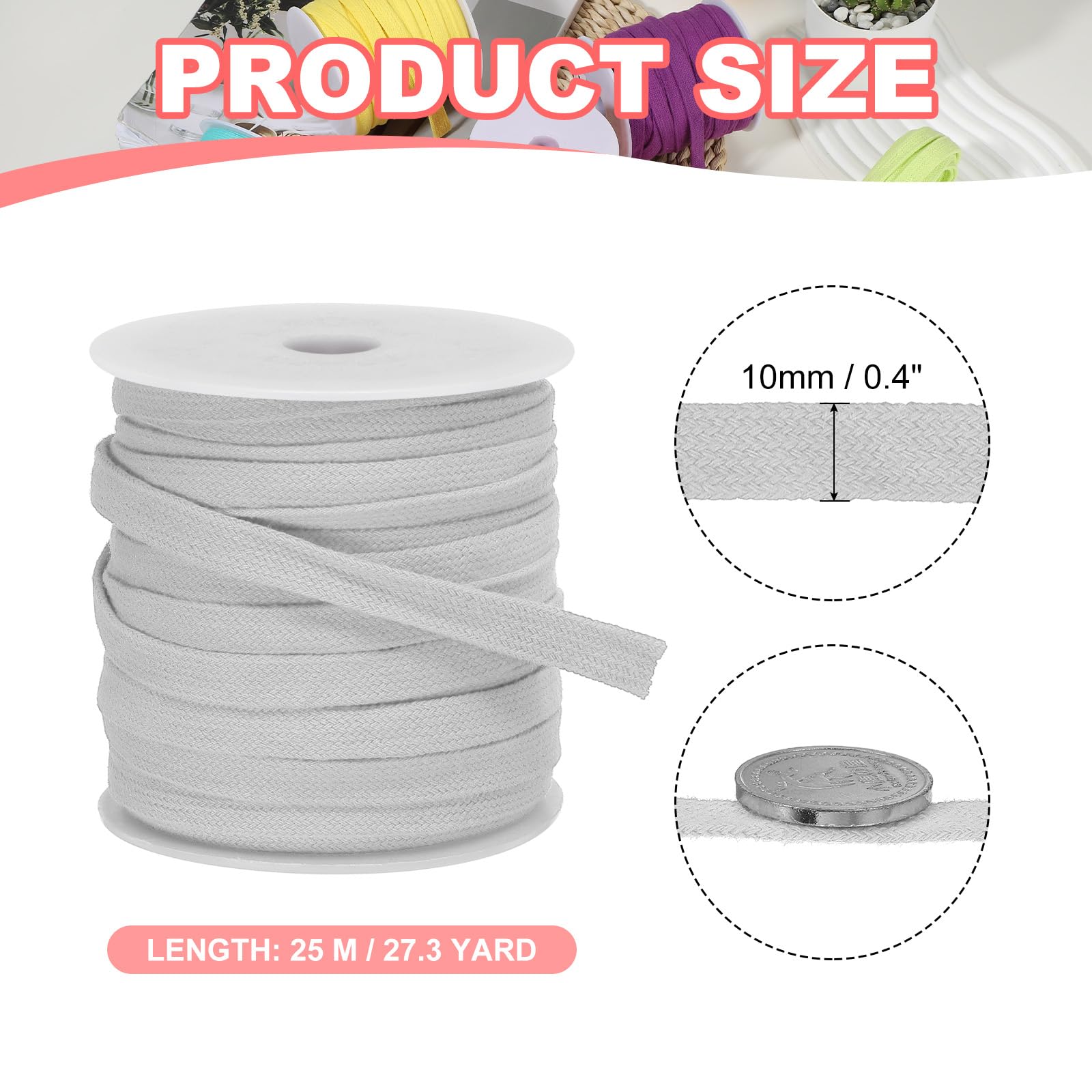 PATIKIL Flat Drawstring Cord 10mm x 27 Yd - Image 2