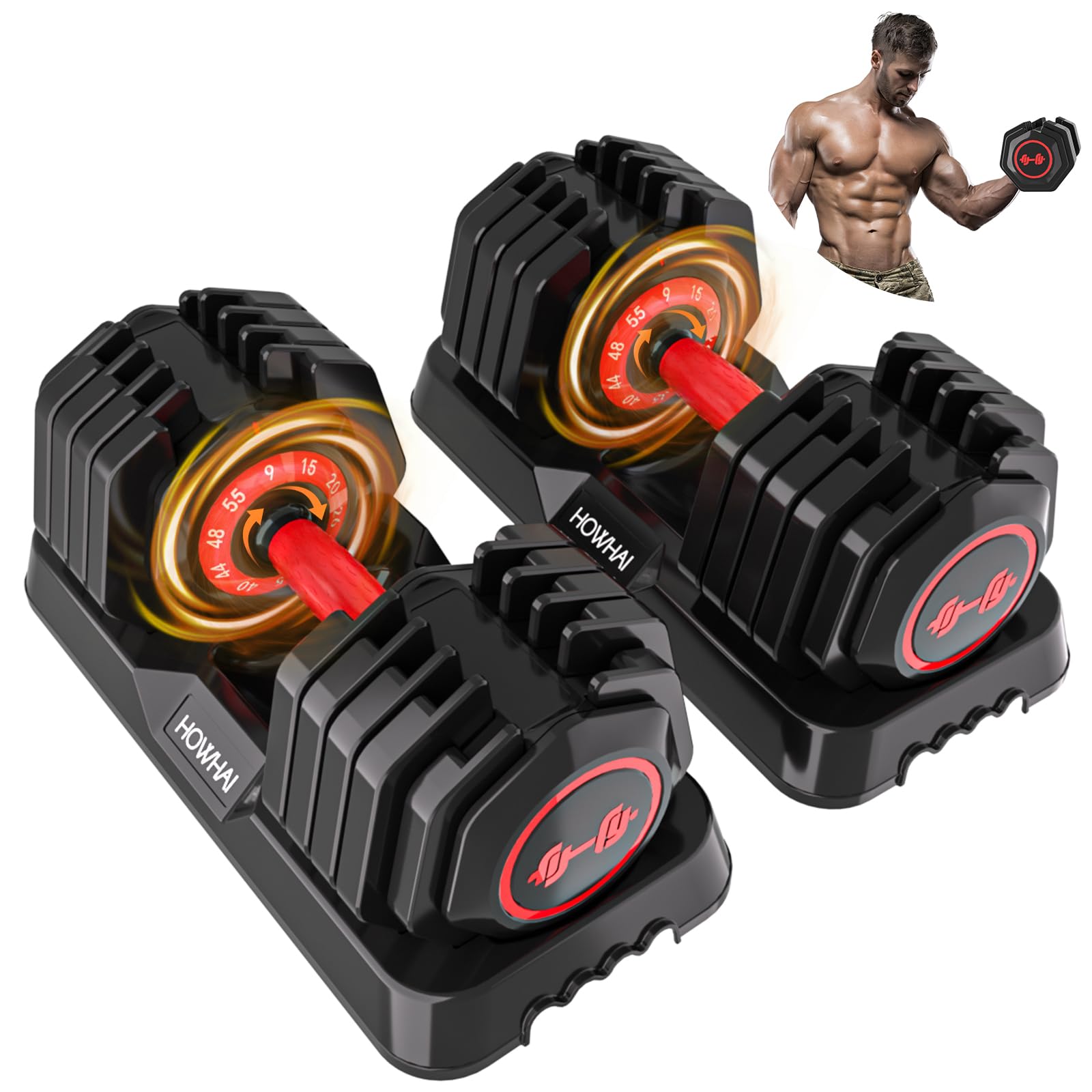 55lb Adjustable Dumbbell 10 in 1 Hand Adjustable Weights Dumbbell with Anti-Slip Texture Handle Exercise Fitness for Men