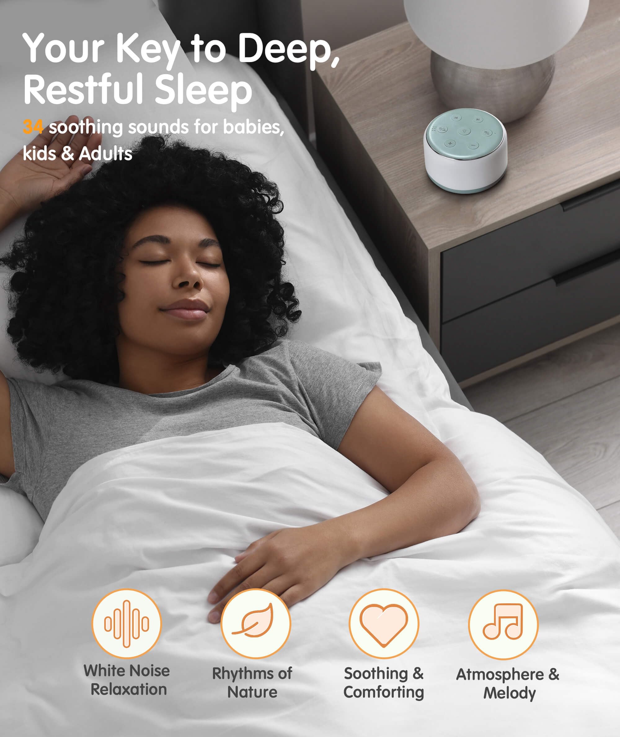 FamiSym White Noise Sound Machine Baby zum Schlafen mit Nachtlicht - 34 beruhigende Geräusche, Wiederaufladbare White Noise Machine für Baby Kinder Erwachsene Schlaf, Tragbare Wiegenliedmaschine Baby
