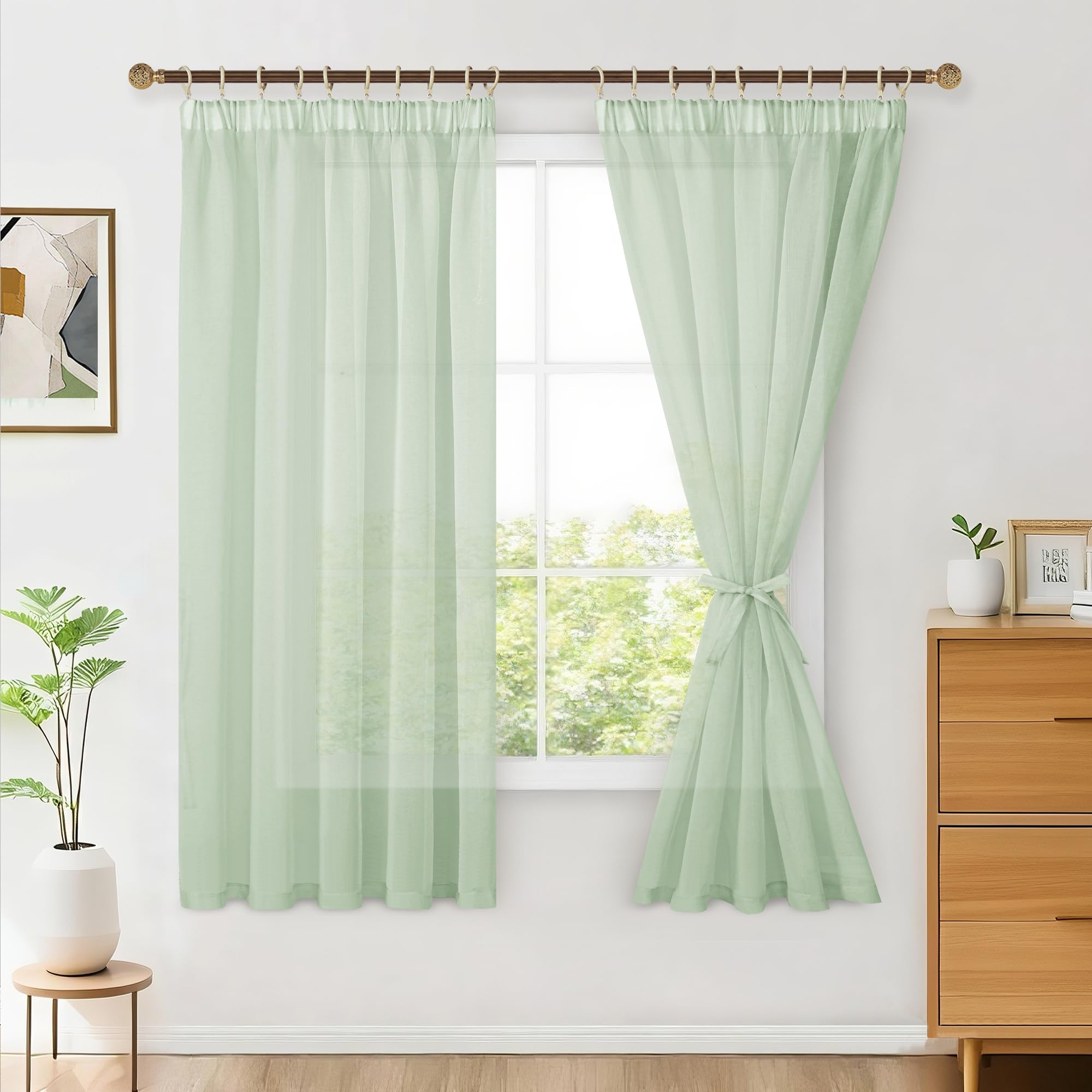 Hiasan 2er Set Sheer Voile gardinen vorhänge gardine Wohnzimmer mit Kräuselband Curtains scheibengardinen Vorhang Transparente Durchsichtig Luftig Dekoschal für Schlafzimmer