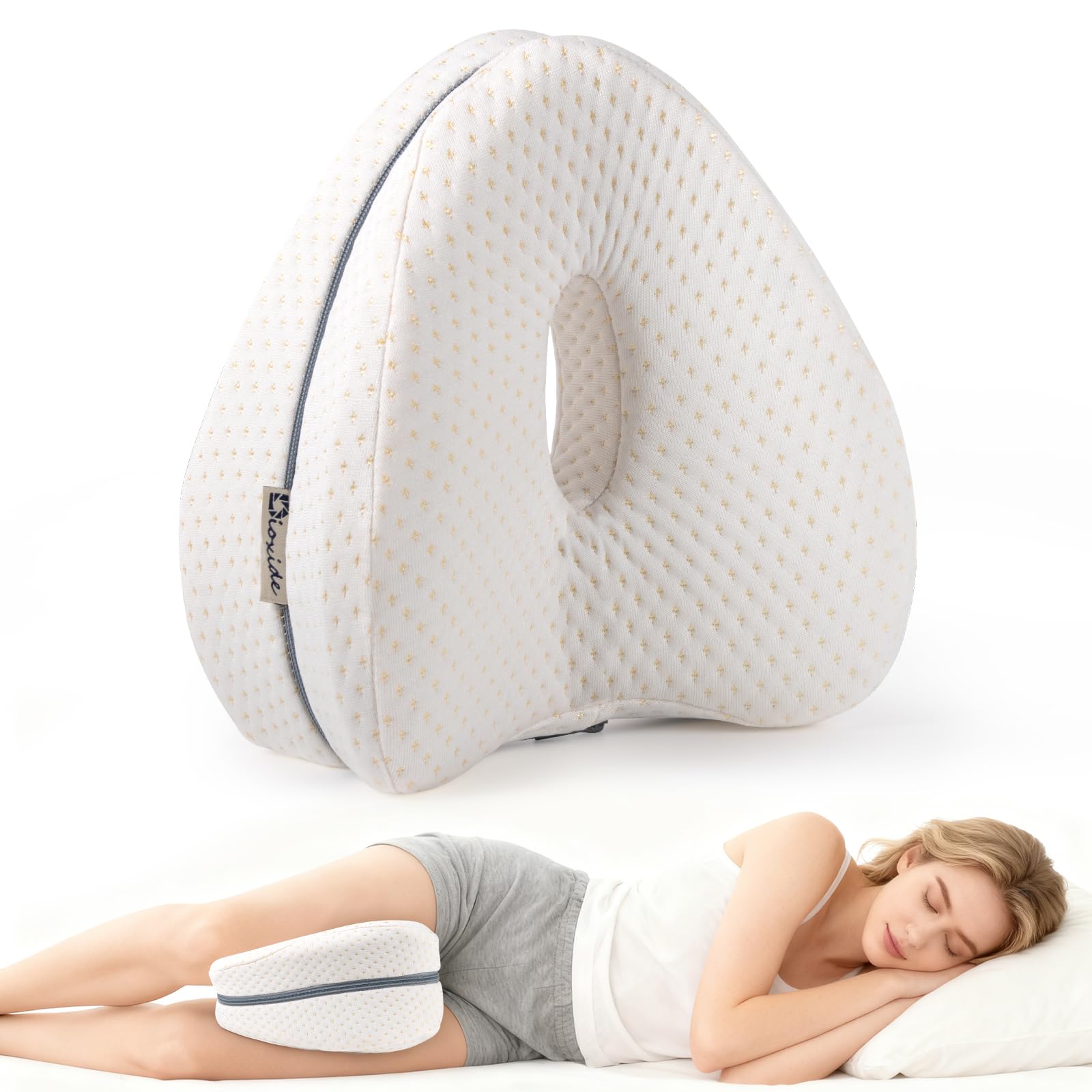 Dioxide Kniekissen für Seitenschläfer Beinkissen Ergonomisches (Weiß) | Seitenschläferkissen Knie mit Memory Foam hüftkissen für Stützt Beine, Knie, Hüfte, Rücken und Schwanger mit abnehmbarem