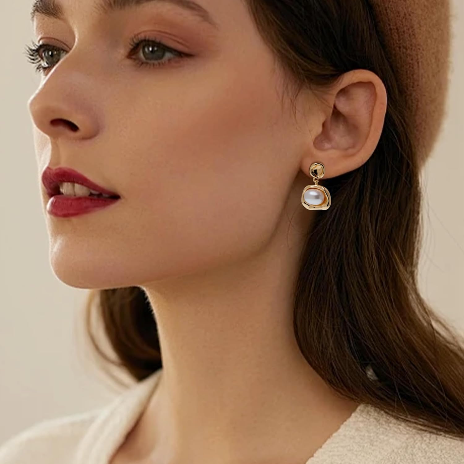 Gold Pearl Dangle Drop Earrings for Women, Trendy Vintage Dangling Stud Earing Wedding Prom Fashion Jewelry Christmas Gift - Image 2