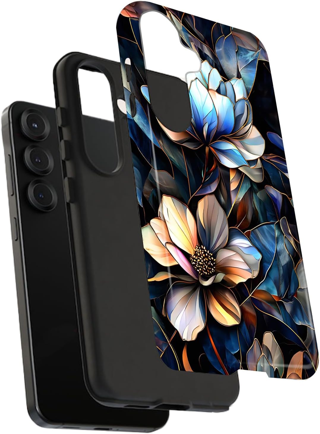 for Samsung Galaxy S22,Dual-Layer Hard Shell+Silicone Cover-Shockproof Protective Phone Case for Women Girls- Vintage Magnolia Flowers - Image 3
