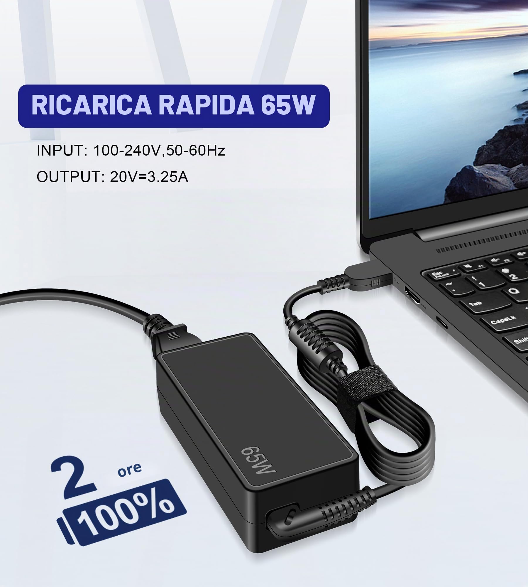 65W Caricatore per Lenovo G40 G50 70 80 Thinkpad T470 T470S T460 T460S T450 T440 T560 E540 E560 E570 L440 L450 IdeaPad Yoga 11S X240 X250 ADLX65NLC3A ADLX65NLC2A Alimentatore