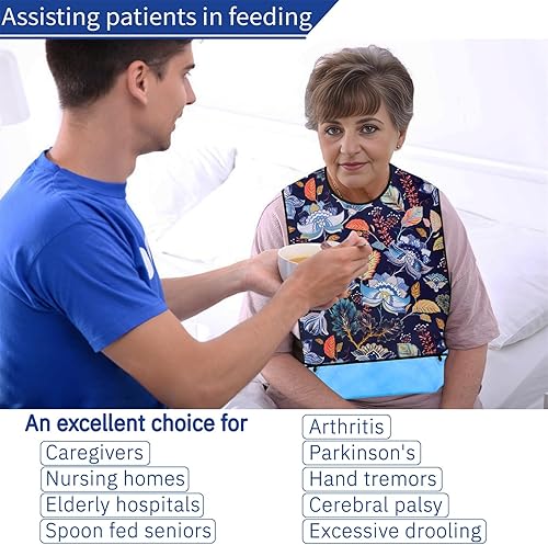 Miniatura 4 de Baberos para adultos para mujeres, paquete de 3 baberos impermeables para mujeres mayores, baberos reutilizables para adultos para comer con